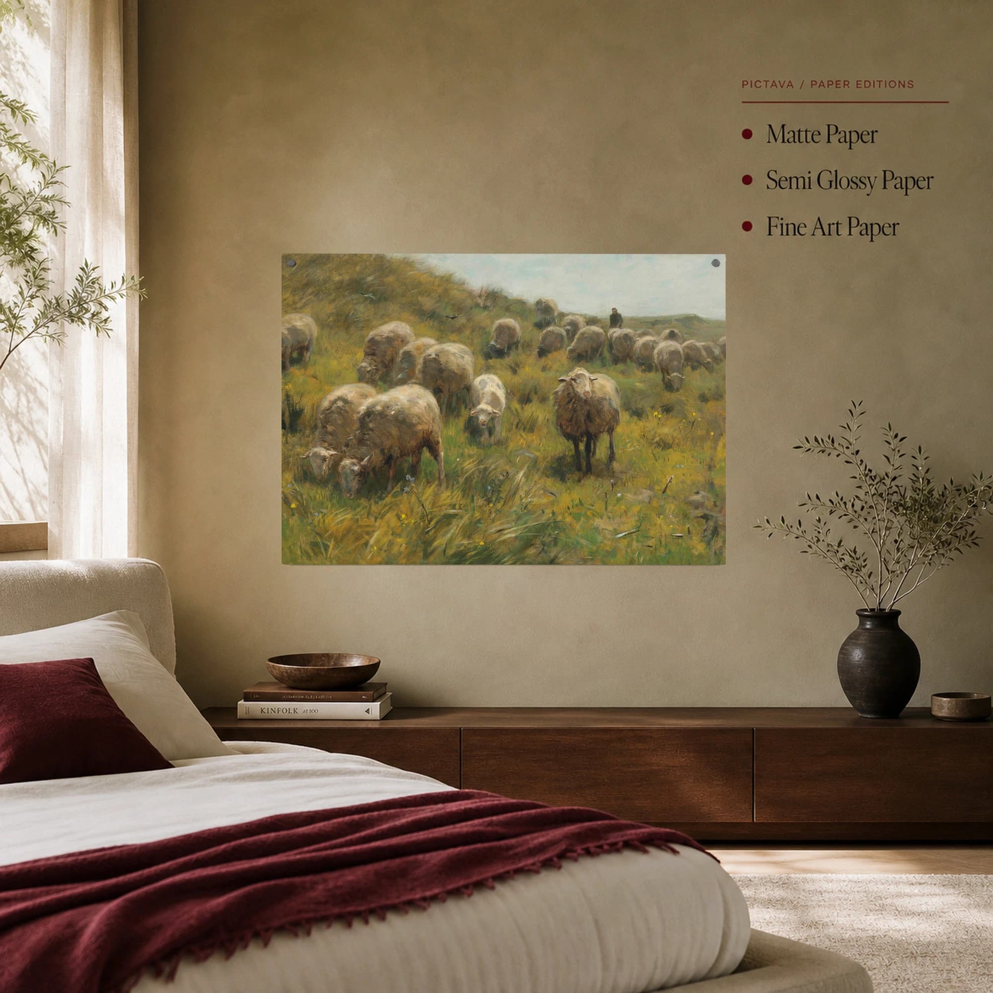 Sheep Grazing on a Hillside Pastoral Fine Art Print, view 8
