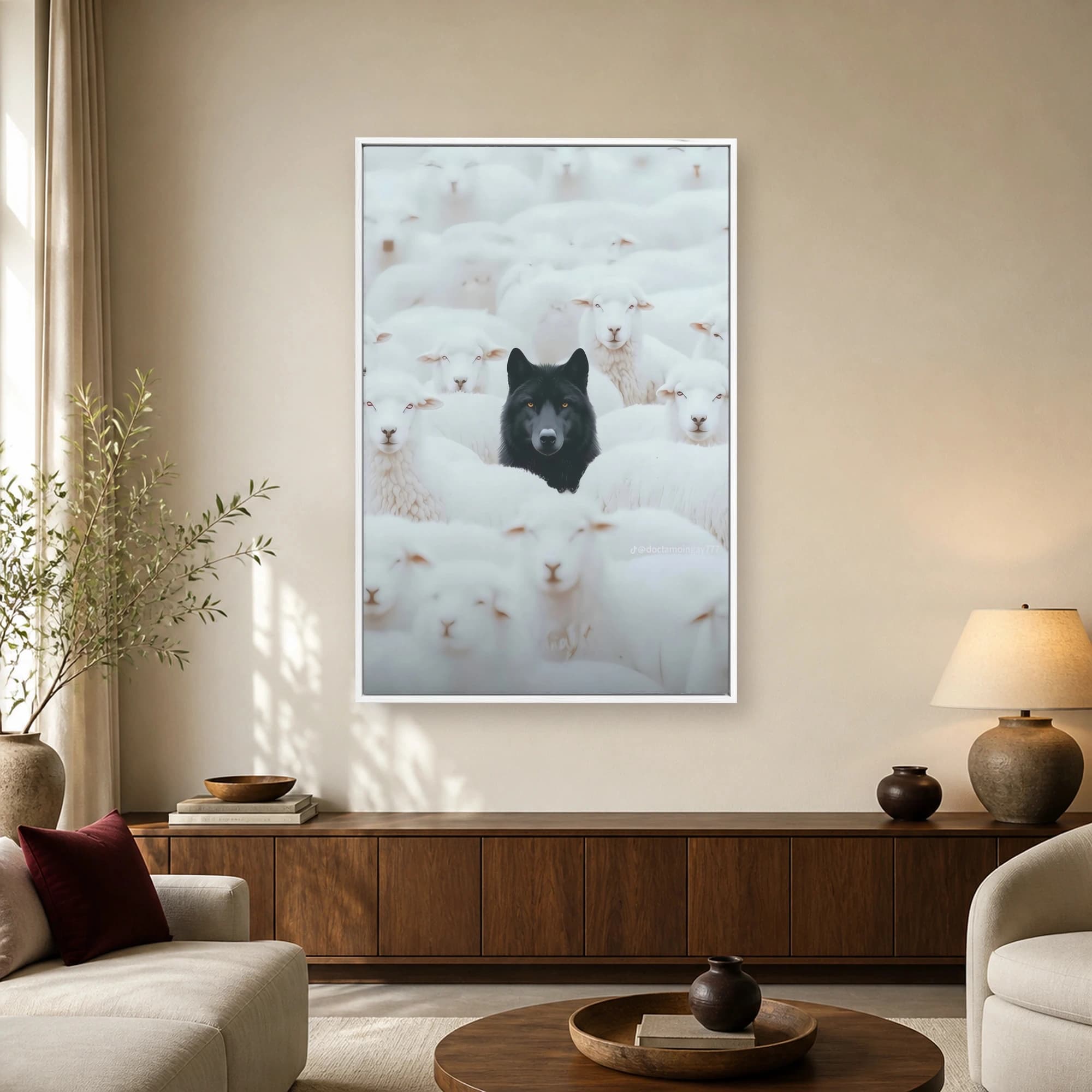 The Black Wolf Among the Flock Surrealist Wall Art, view 2
