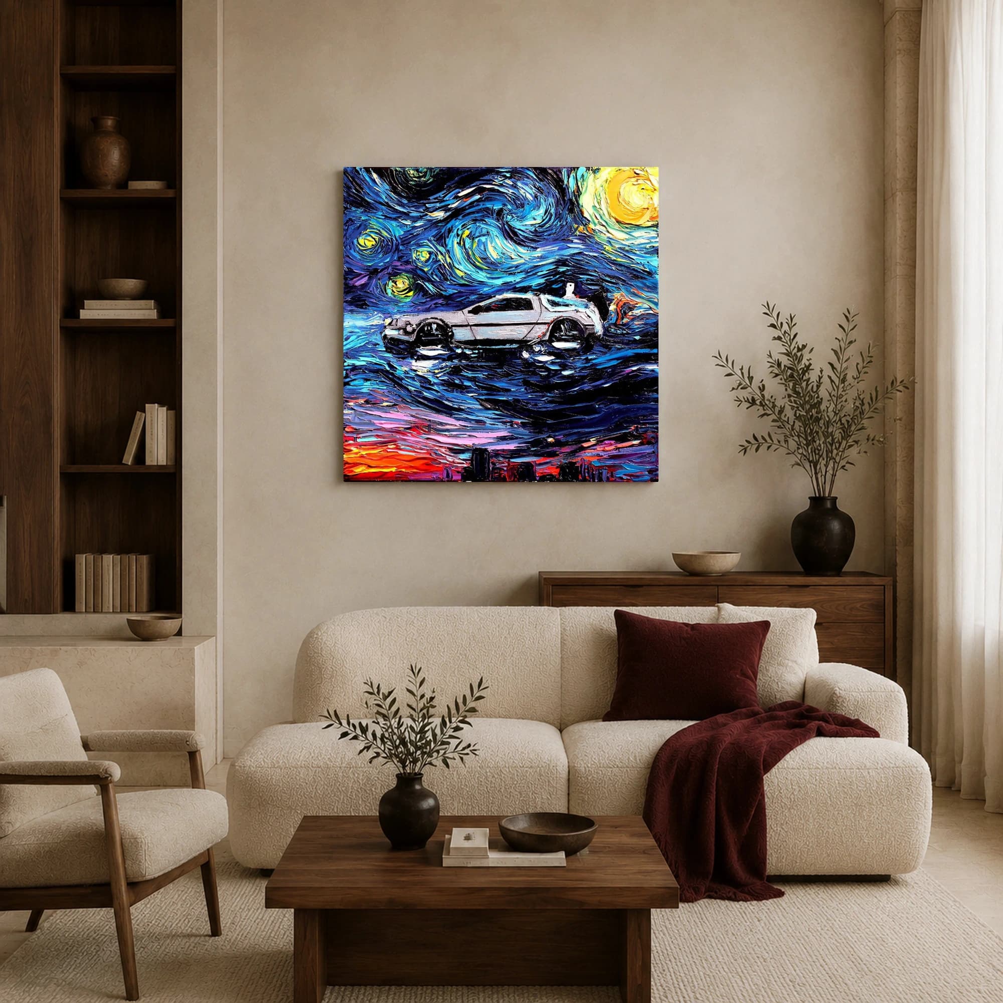 Starry DeLorean Time Machine Canvas Print, view 3
