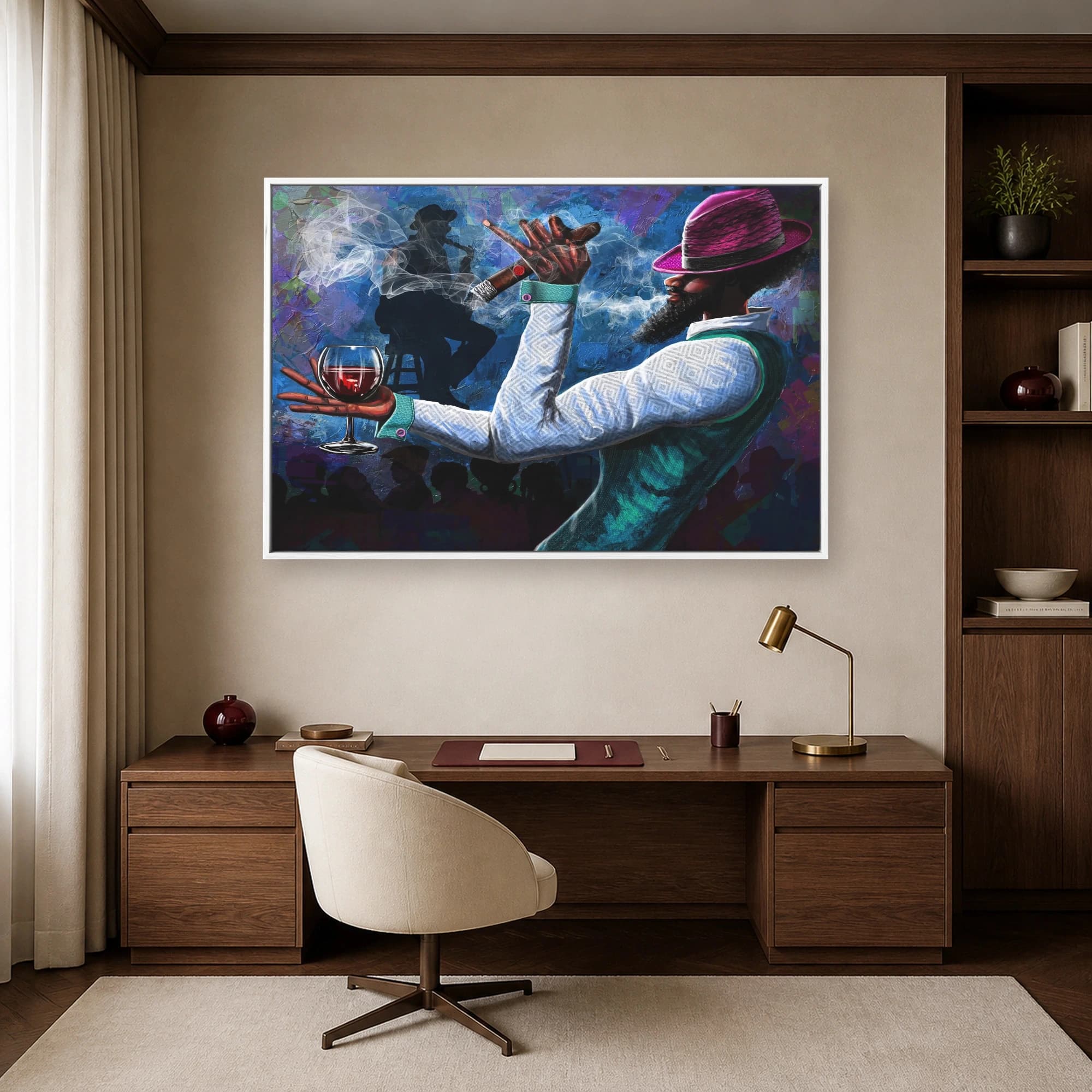 Stylish Man with Cigar and Wine - Modern Portrait Art, view 7