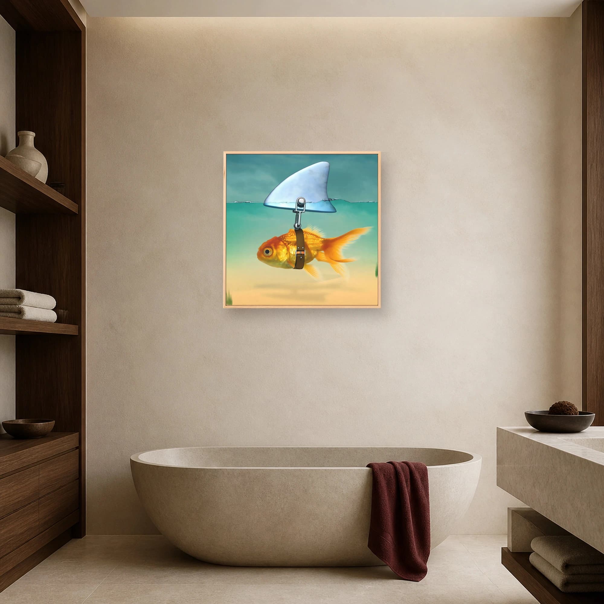 Goldfish with Shark Fin Canvas Print Surreal Wall Art, view 8