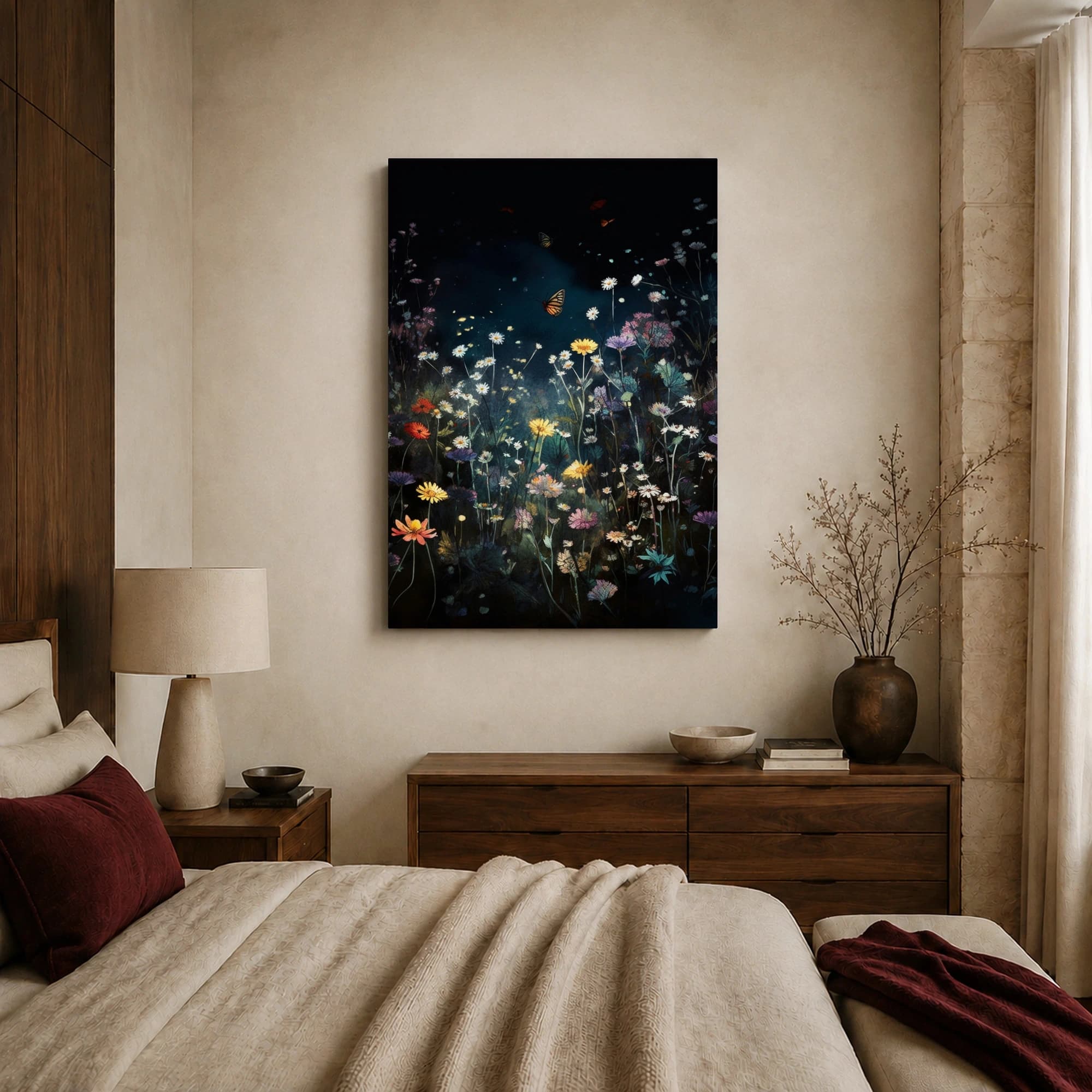 Midnight Meadow Butterfly Wildflower Night Print, view 6