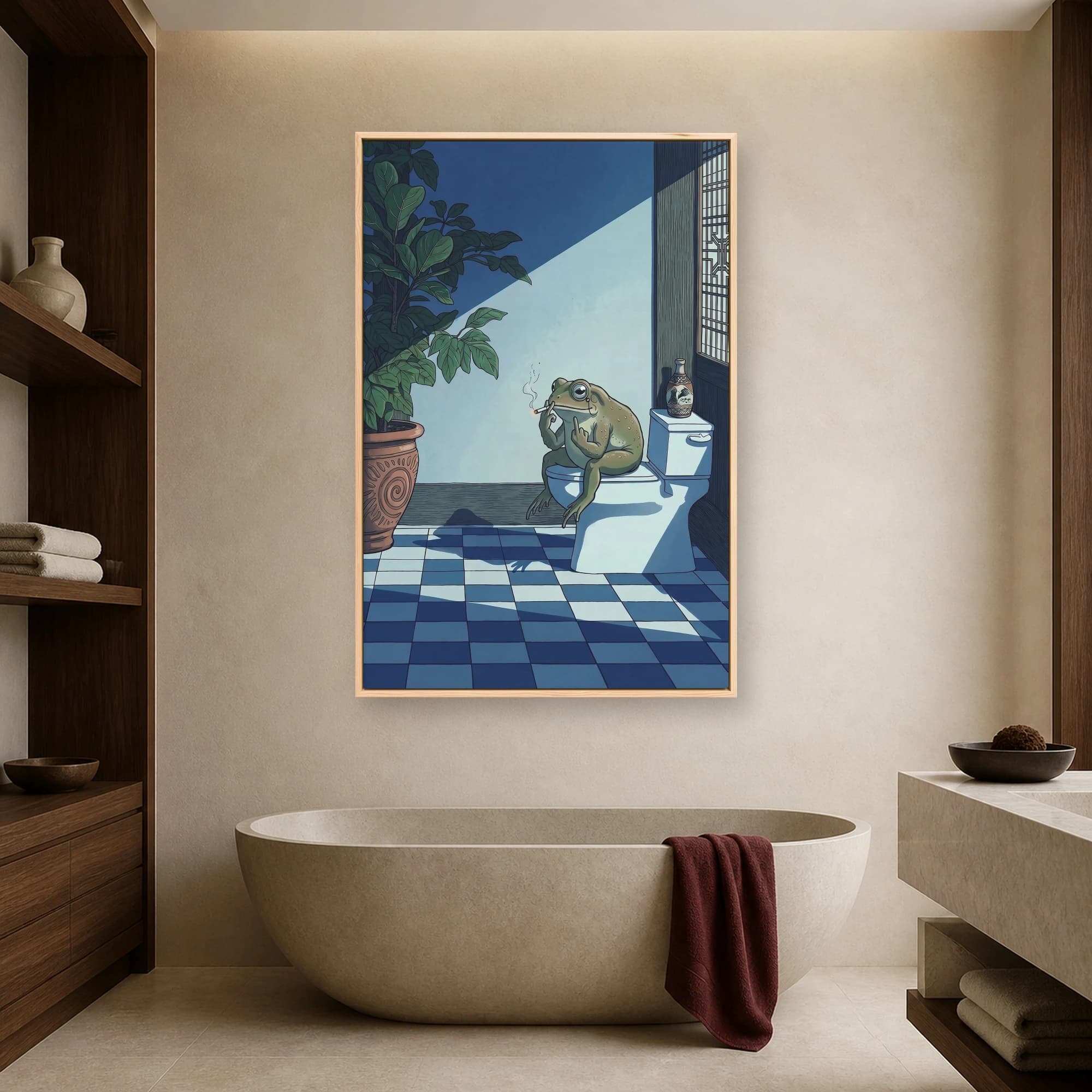 The Contemplative Toad Funny Bathroom Canvas Print, view 5
