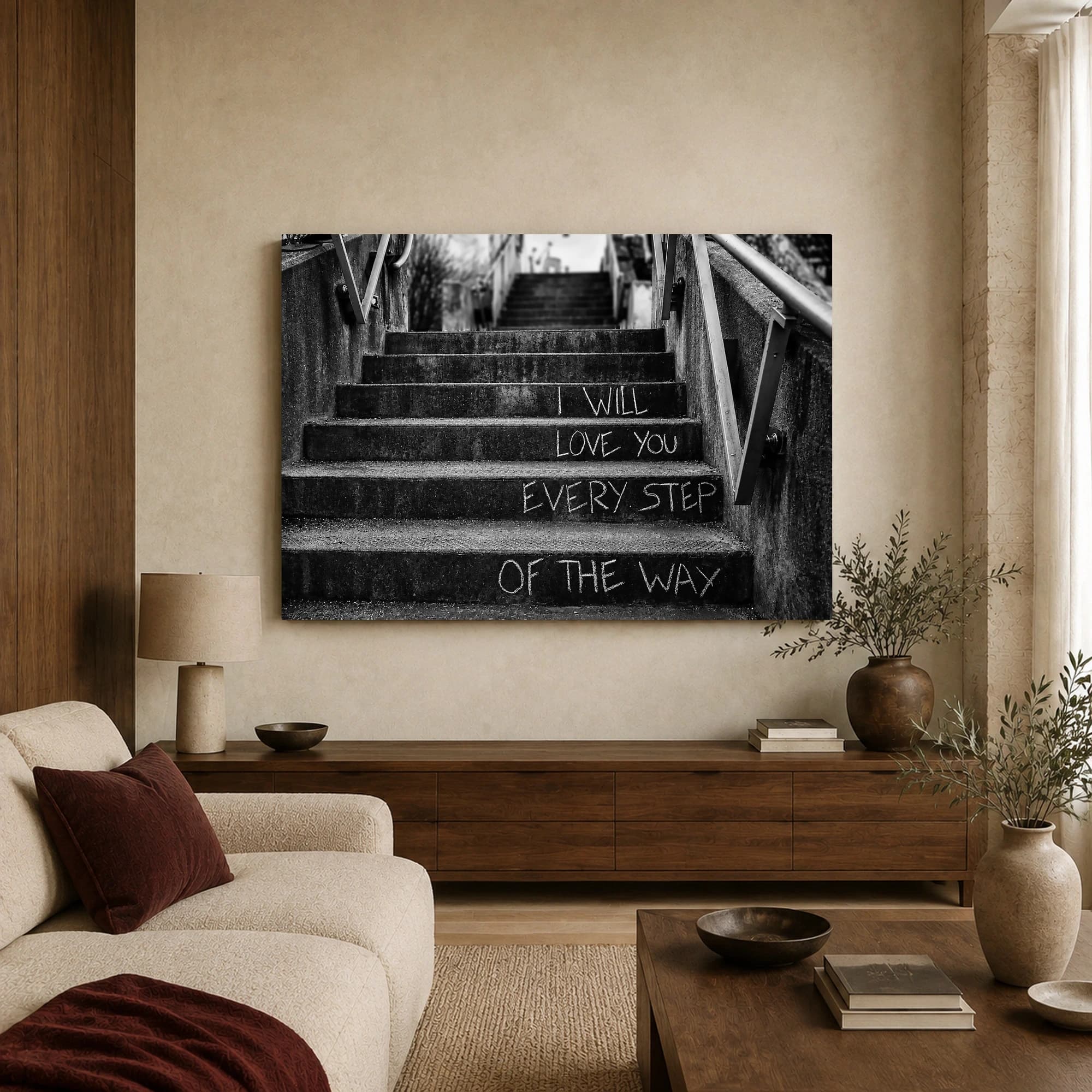 Every Step of the Way Black and White Concrete Staircase Art Print, view 3