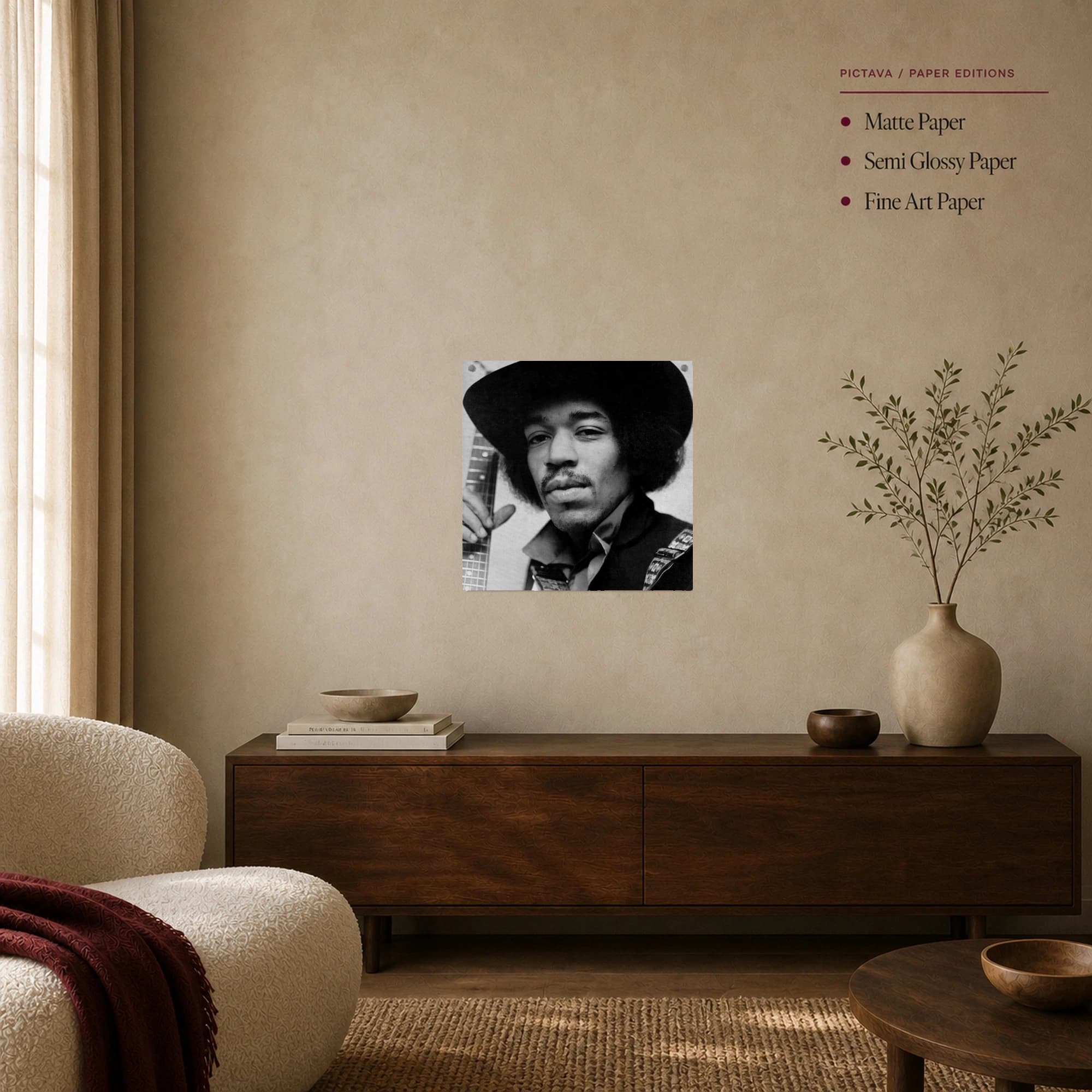 Jimi Hendrix Iconic Black and White Guitarist Portrait Wall Art, view 7