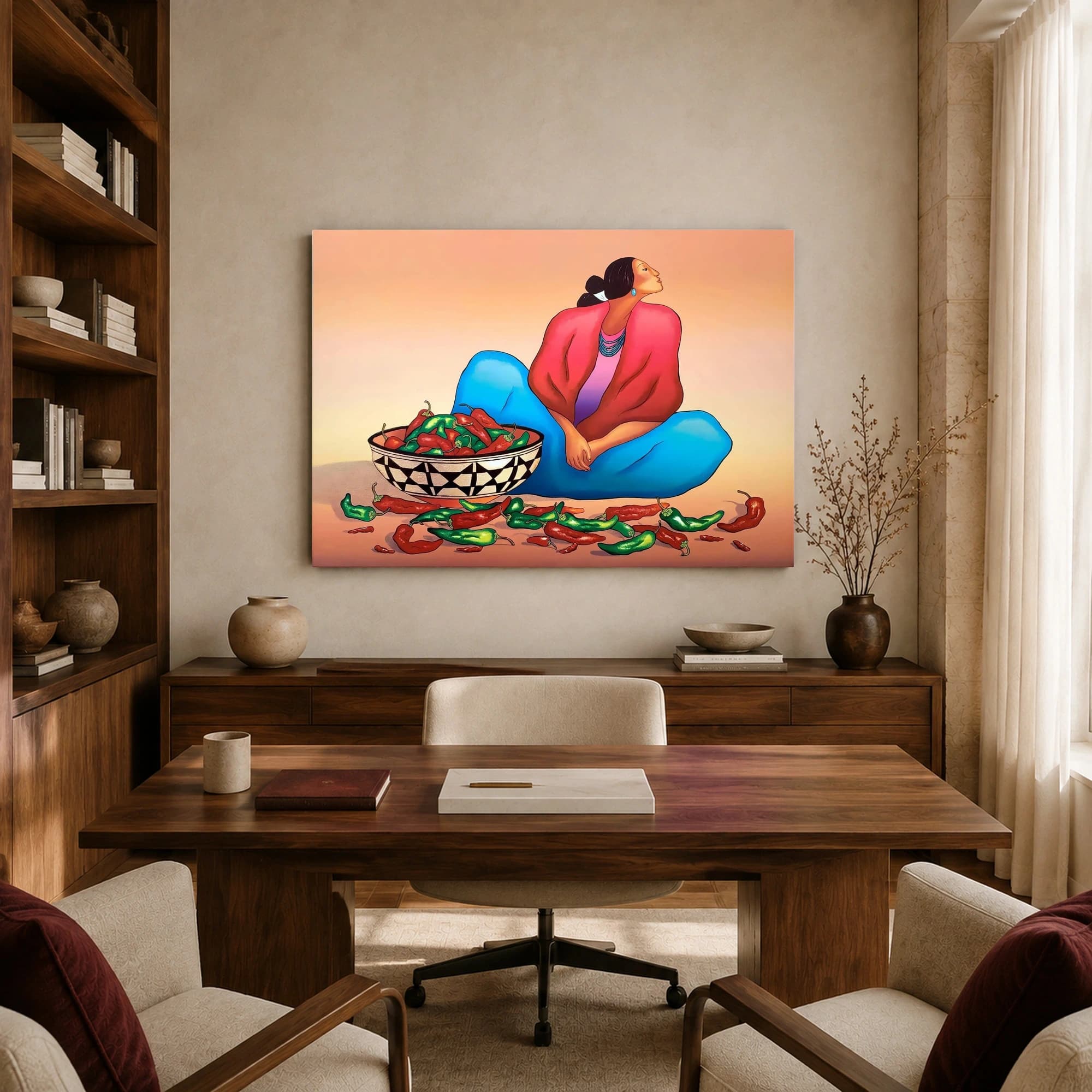 Southwestern Woman with Chili Peppers Folk Art Print, view 8