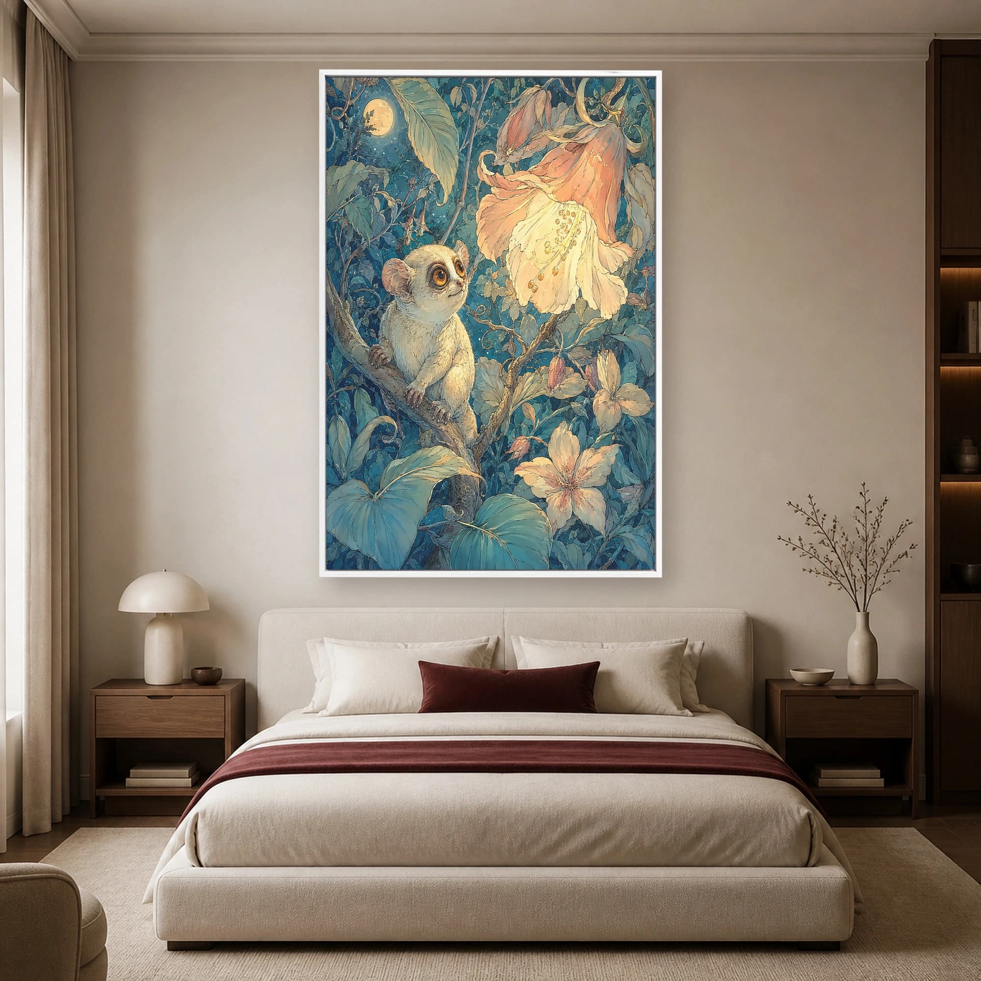 Moonlit Tarsier and Luminous Blossom Fantasy Art Print, view 4