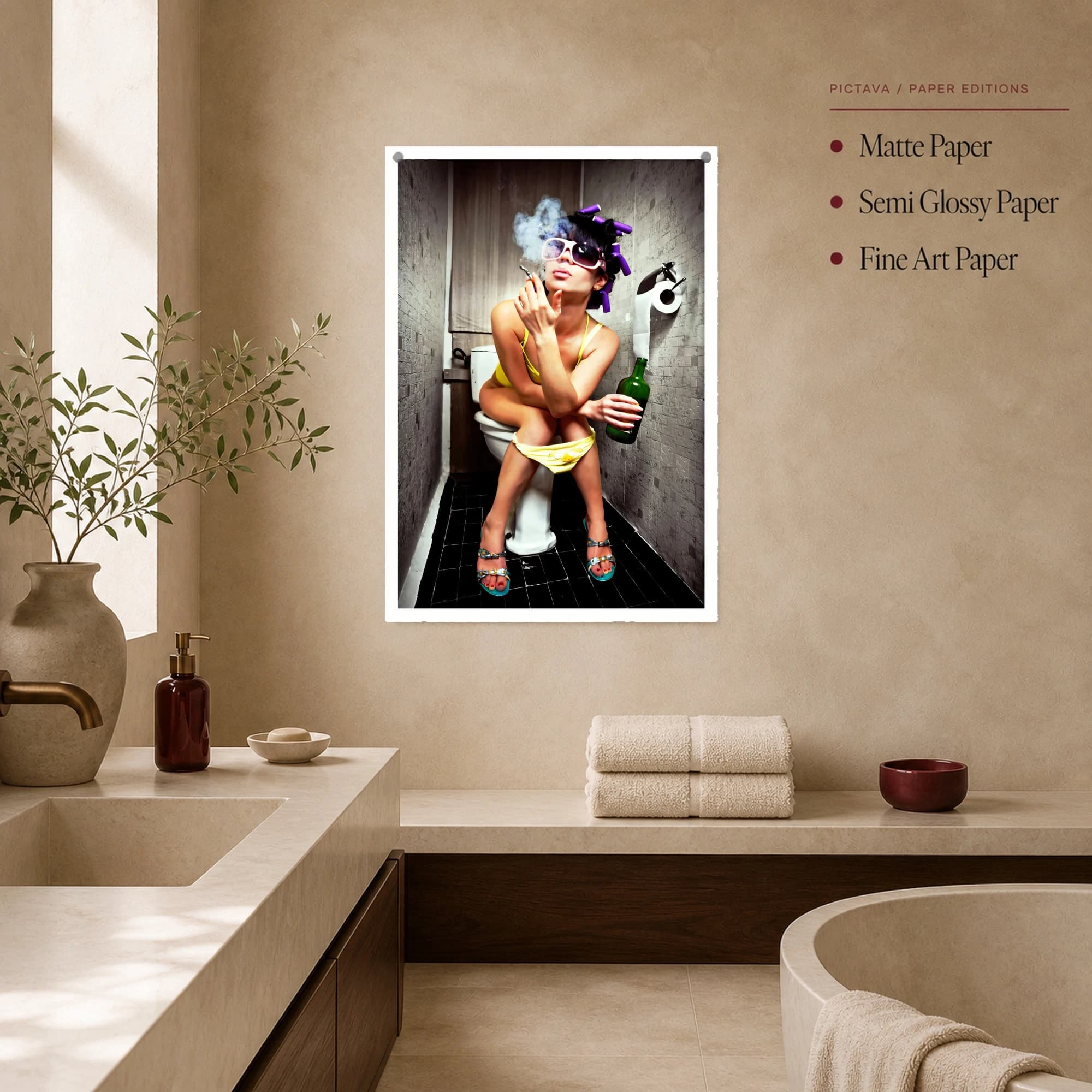 Funny Bathroom Wall Art Glamorous Woman on Toilet Print, view 3