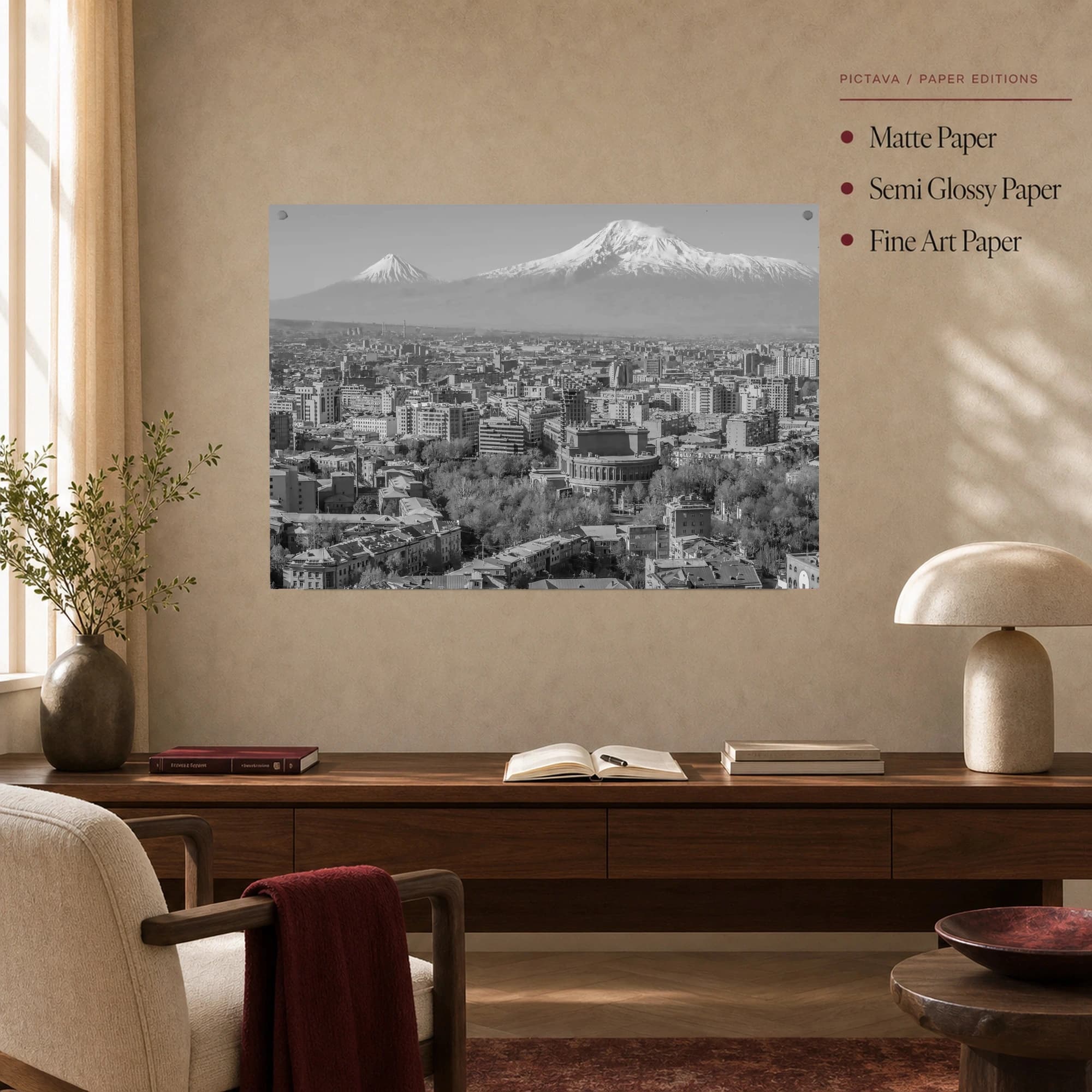 Yerevan Skyline and Mount Ararat Black and White Wall Art Print, view 4