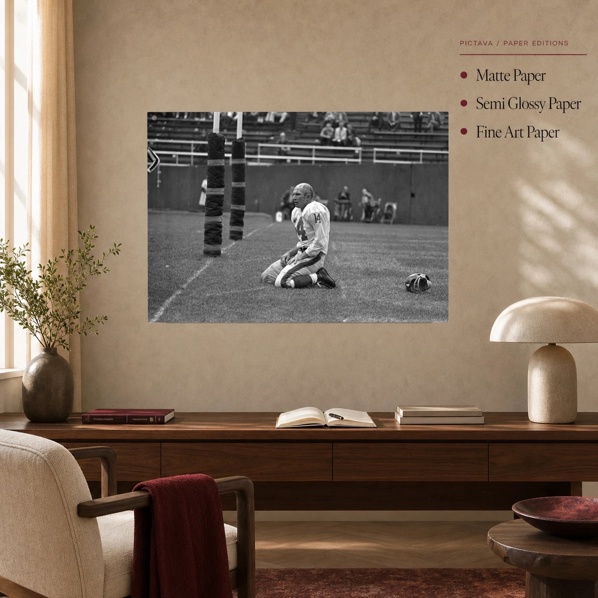 Exhausted Football Player Historic Black and White Photo, view 5