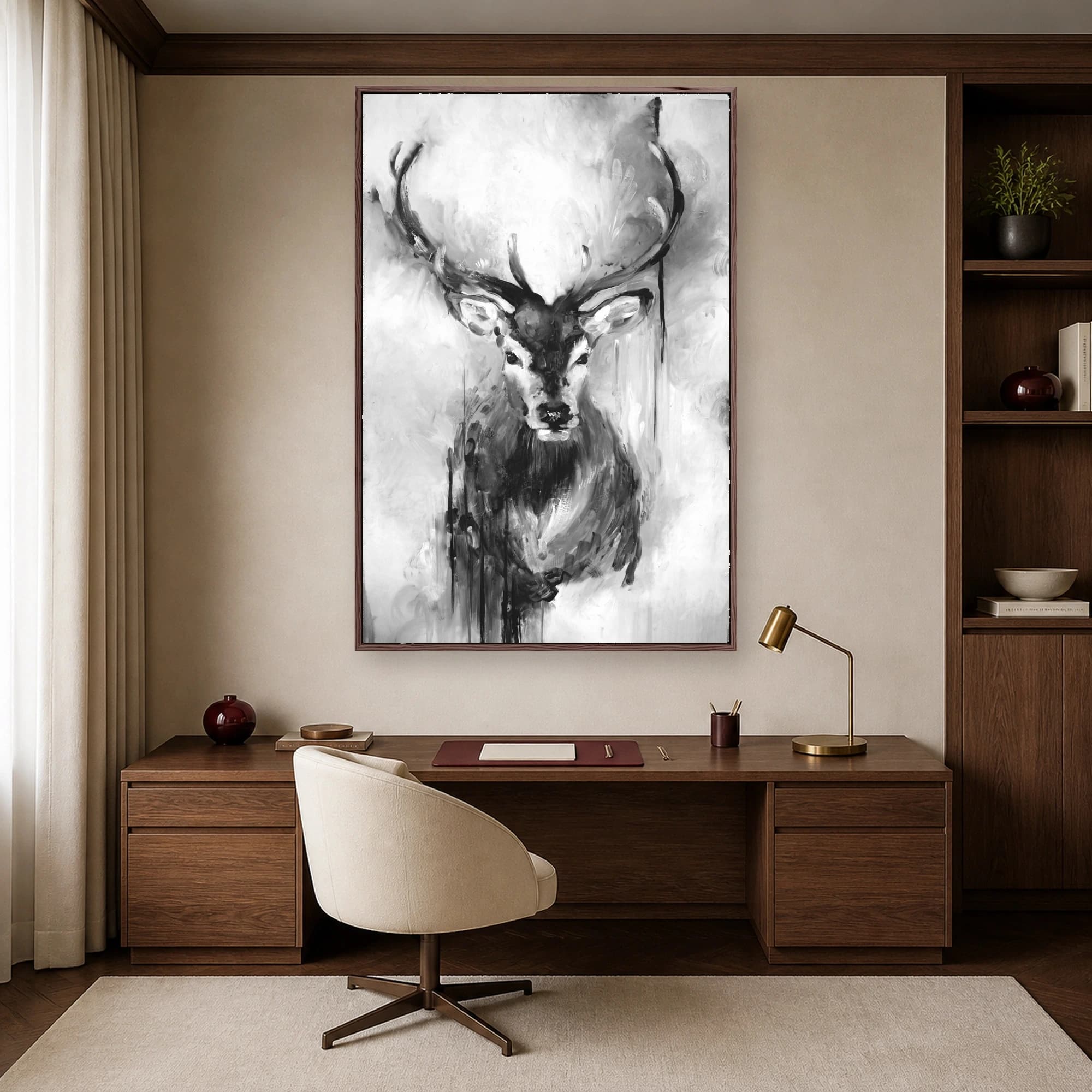 Monochrome Stag Portrait Canvas Print, view 5