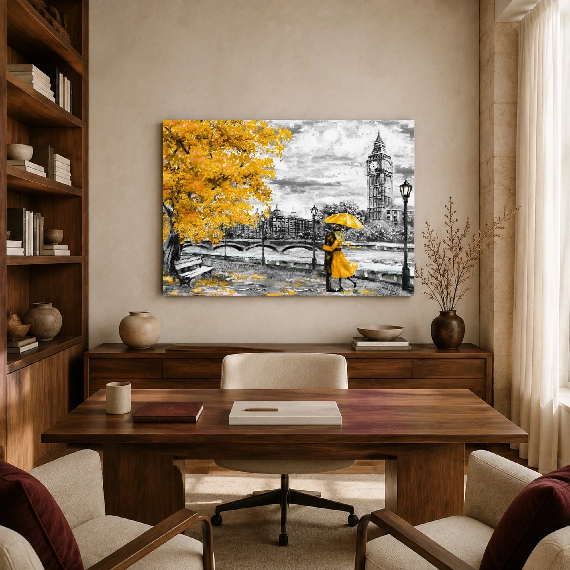 London Romance Big Ben Yellow Umbrella Canvas Print, view 8