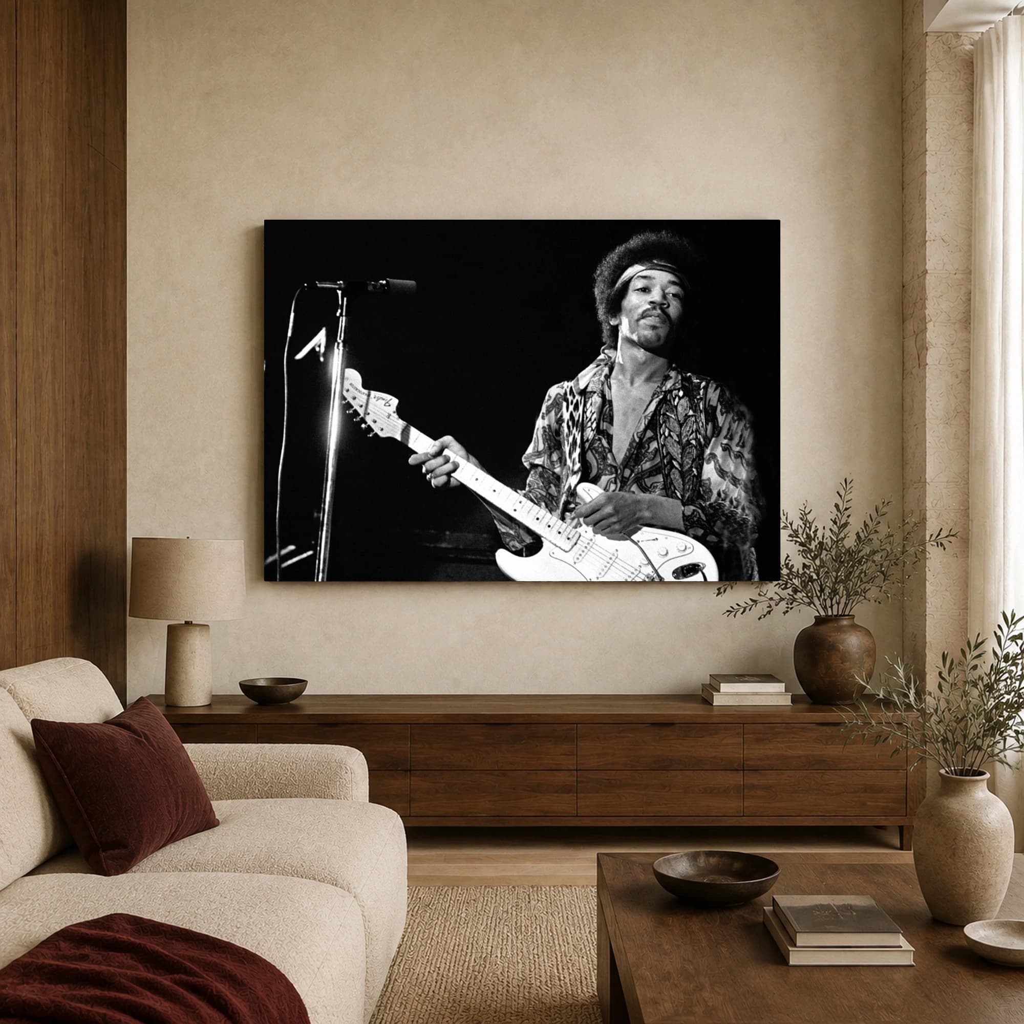 Jimi Hendrix Live Concert Black and White Wall Art, view 3