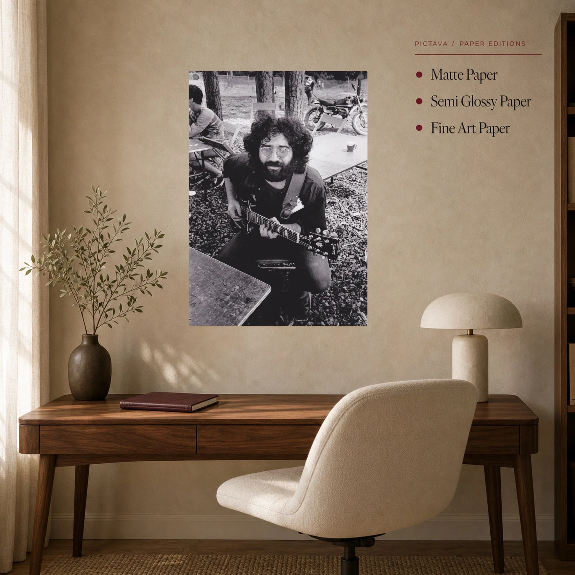 Jerry Garcia Playing Guitar Vintage Black and White Wall Art, view 7