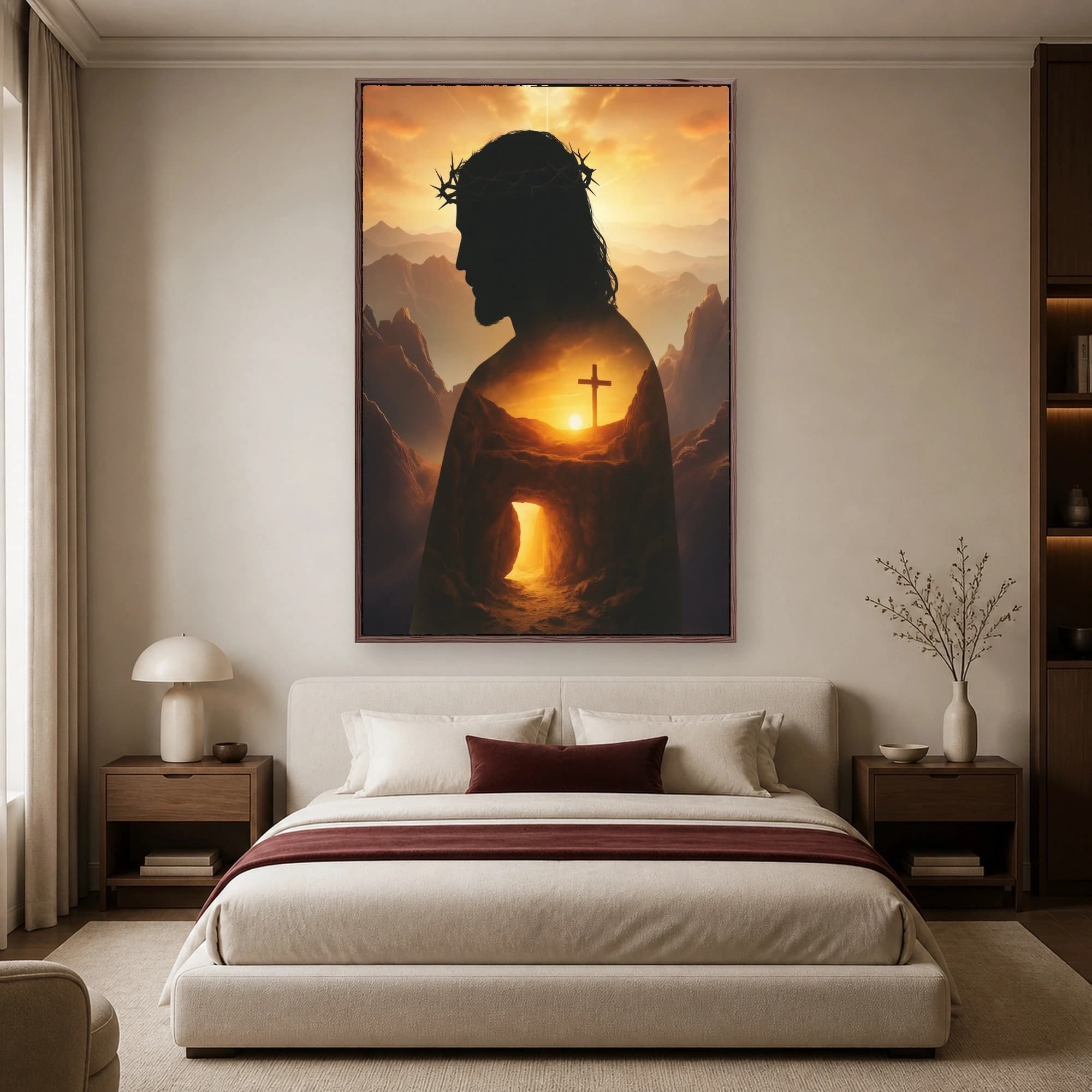 The Light of Redemption Jesus Cross Sunrise Canvas Print, view 4