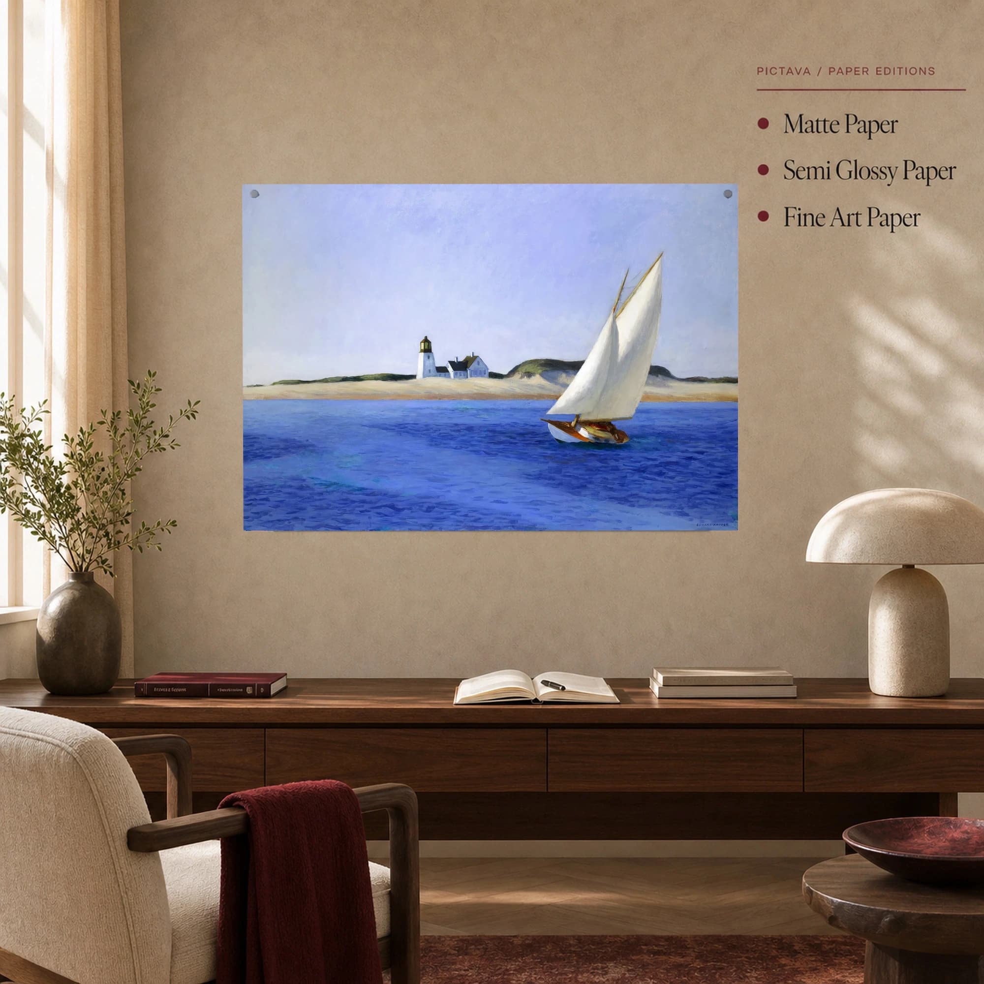 The Lighthouse at Two Lights Coastal Sailboat Fine Art Print, view 5