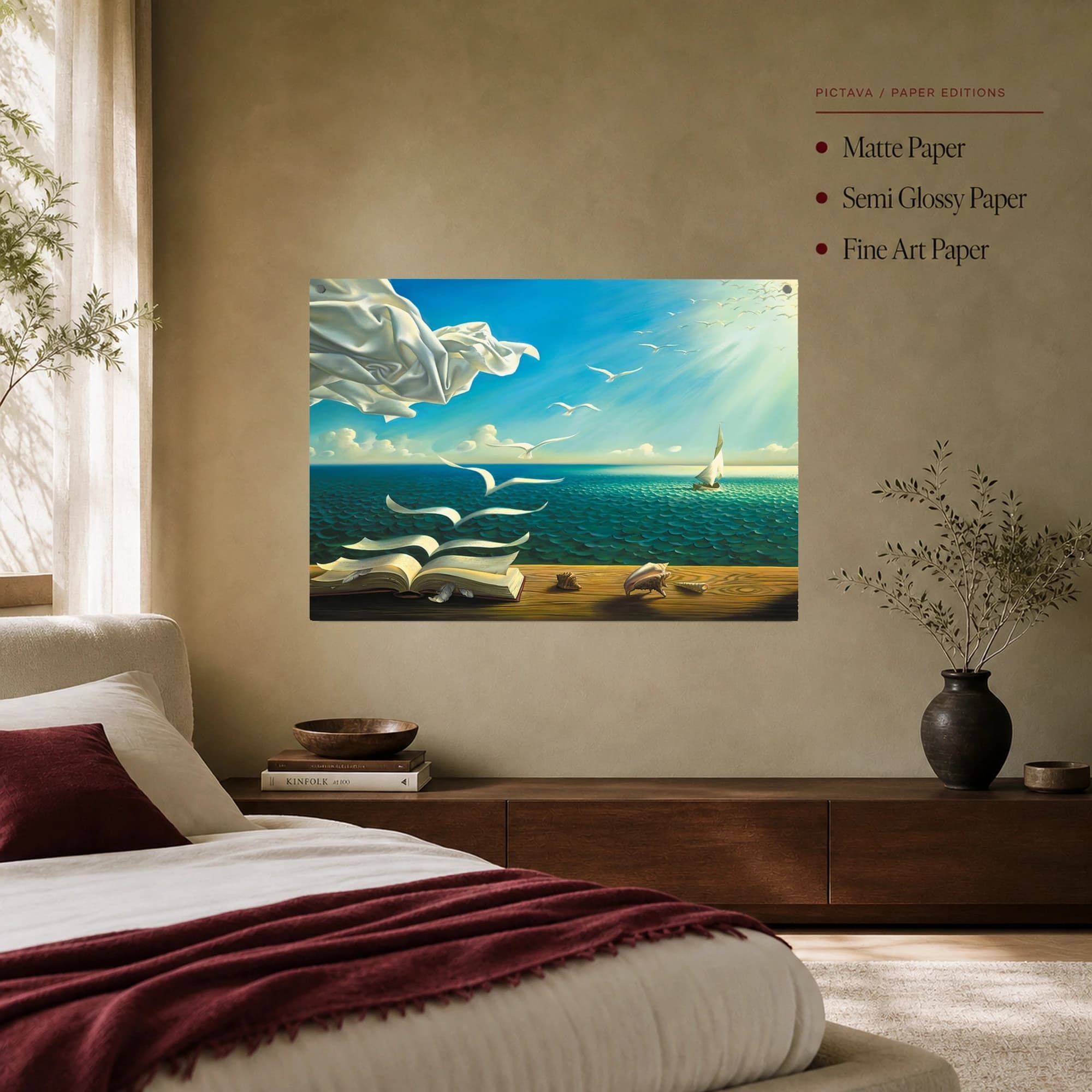 Surreal Ocean Book and Birds Canvas Print, view 7