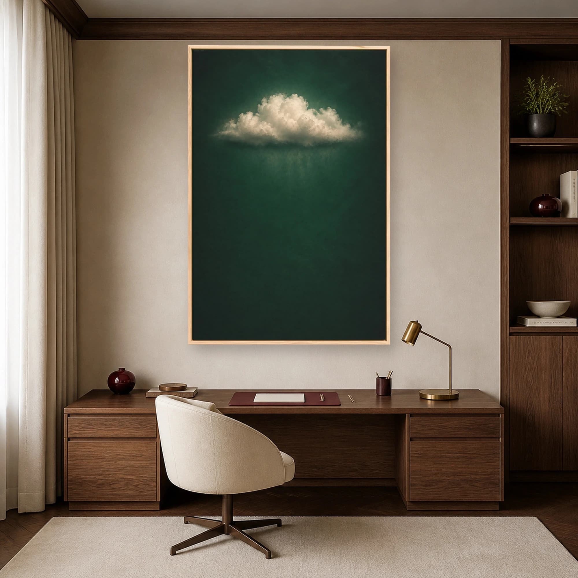 Emerald Solitude Cloud Minimalist Surrealist Wall Art, view 7