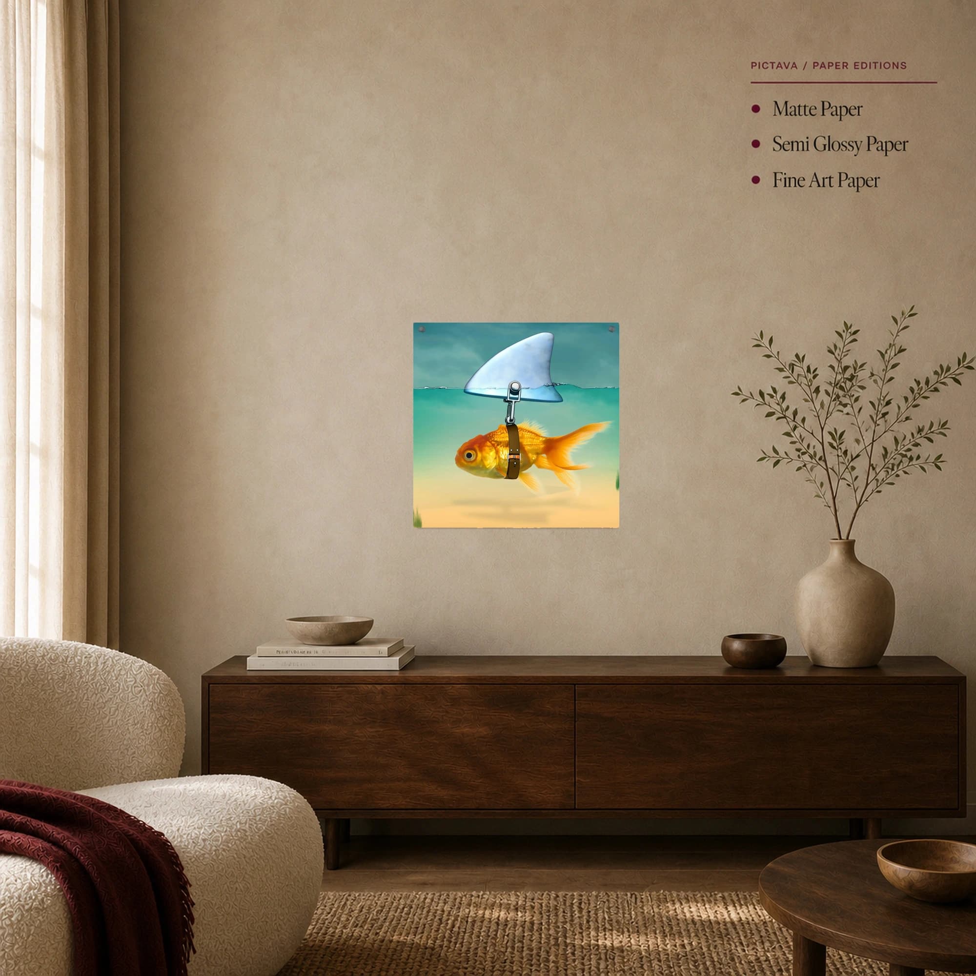 Goldfish with Shark Fin Canvas Print Surreal Wall Art, view 7