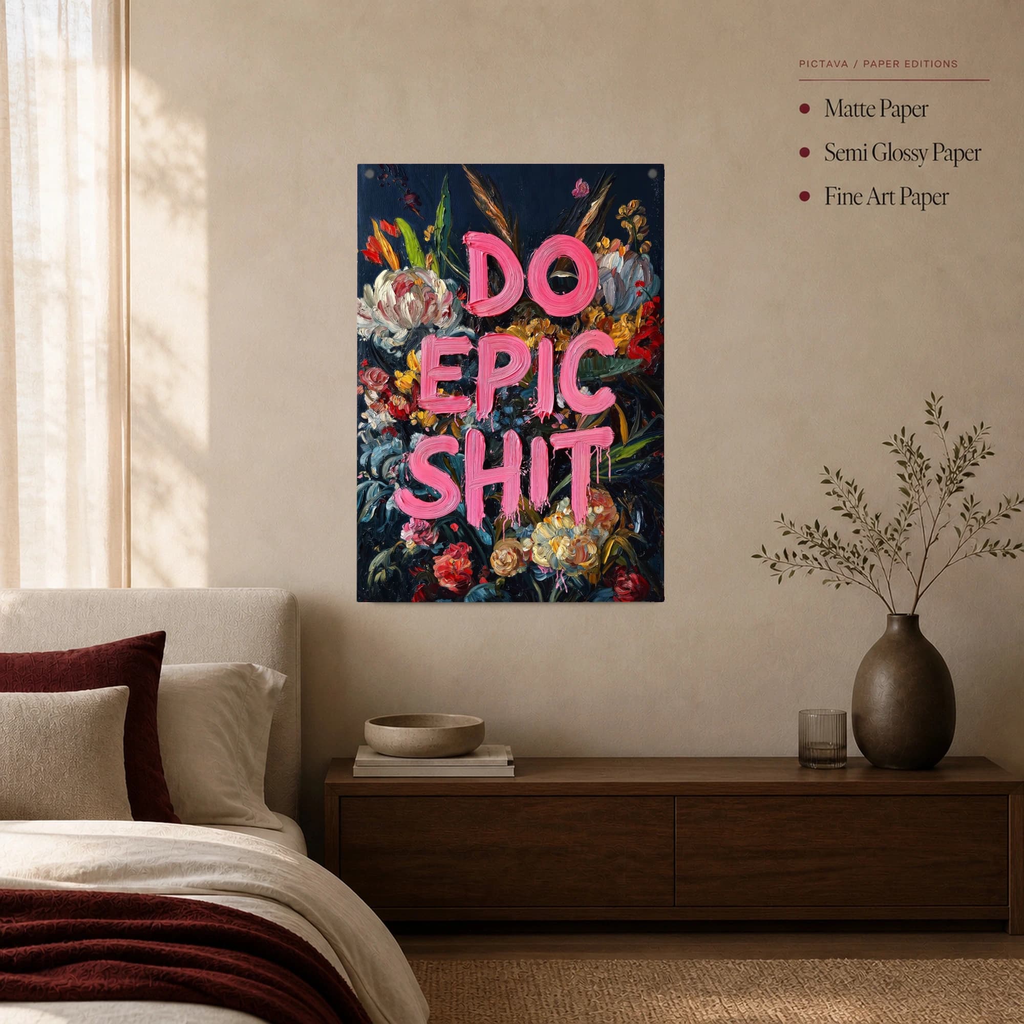 Do Epic Sh*t Bold Floral Typographic Wall Art Canvas, view 2