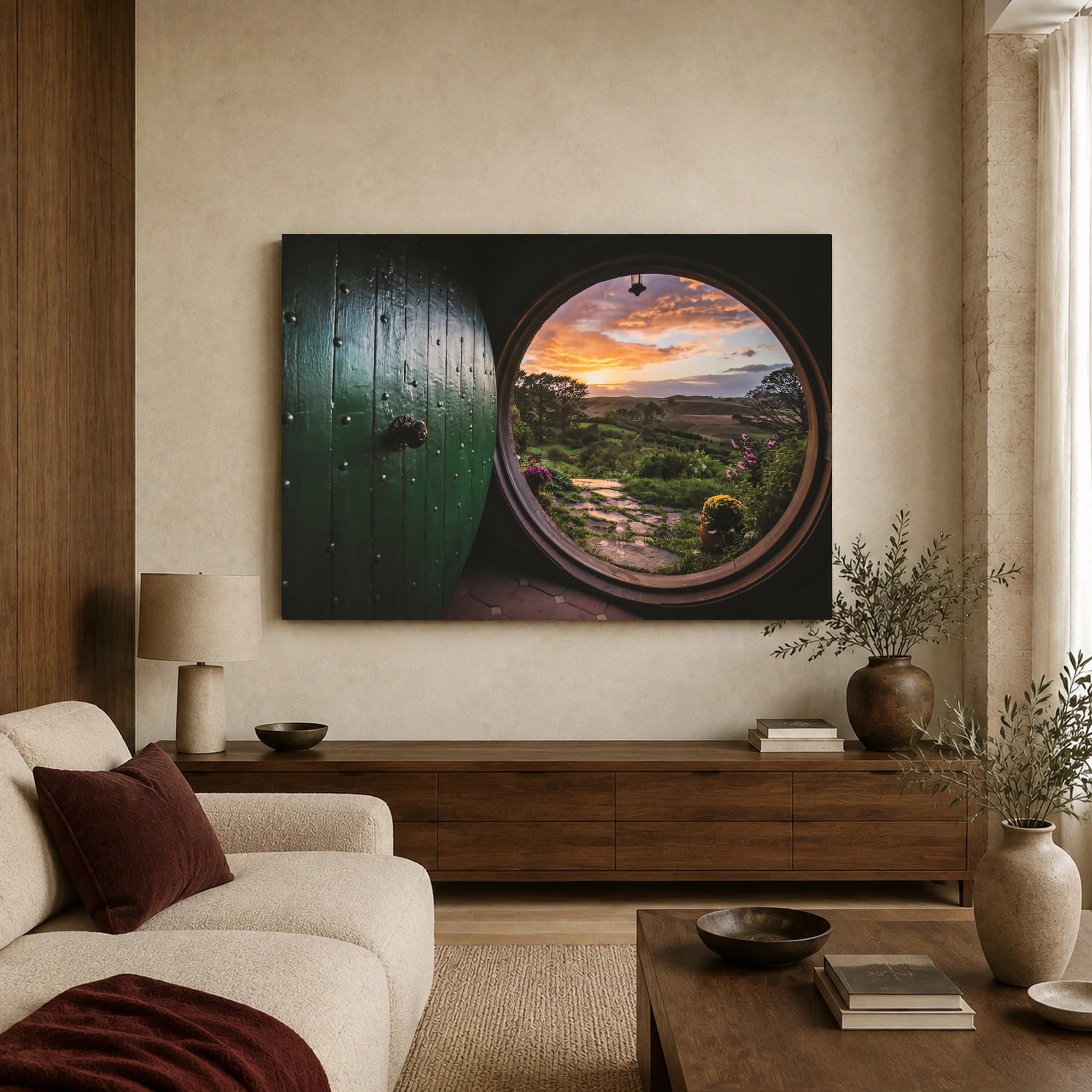 Hobbit Hole Sunset Landscape Canvas Print, view 3