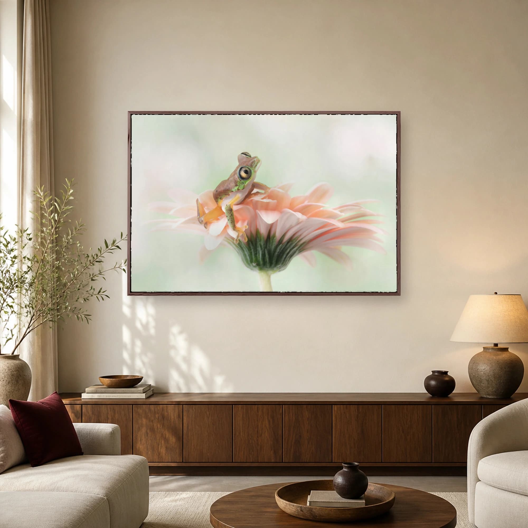 Serene Tree Frog on Pink Gerbera Daisy Fine Art Nature Print, view 4