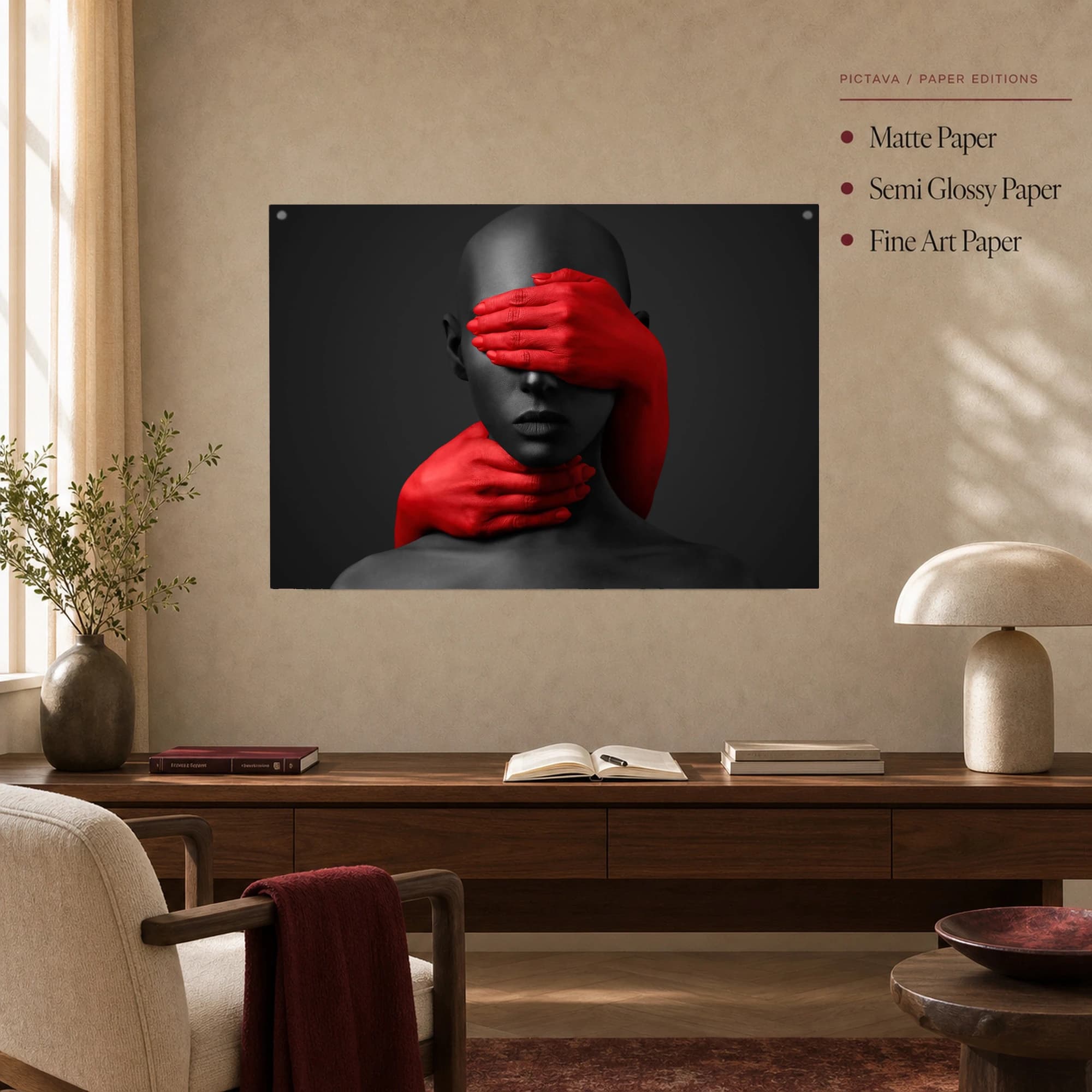 Crimson Silence Striking Surrealist Portrait Canvas Print, view 5
