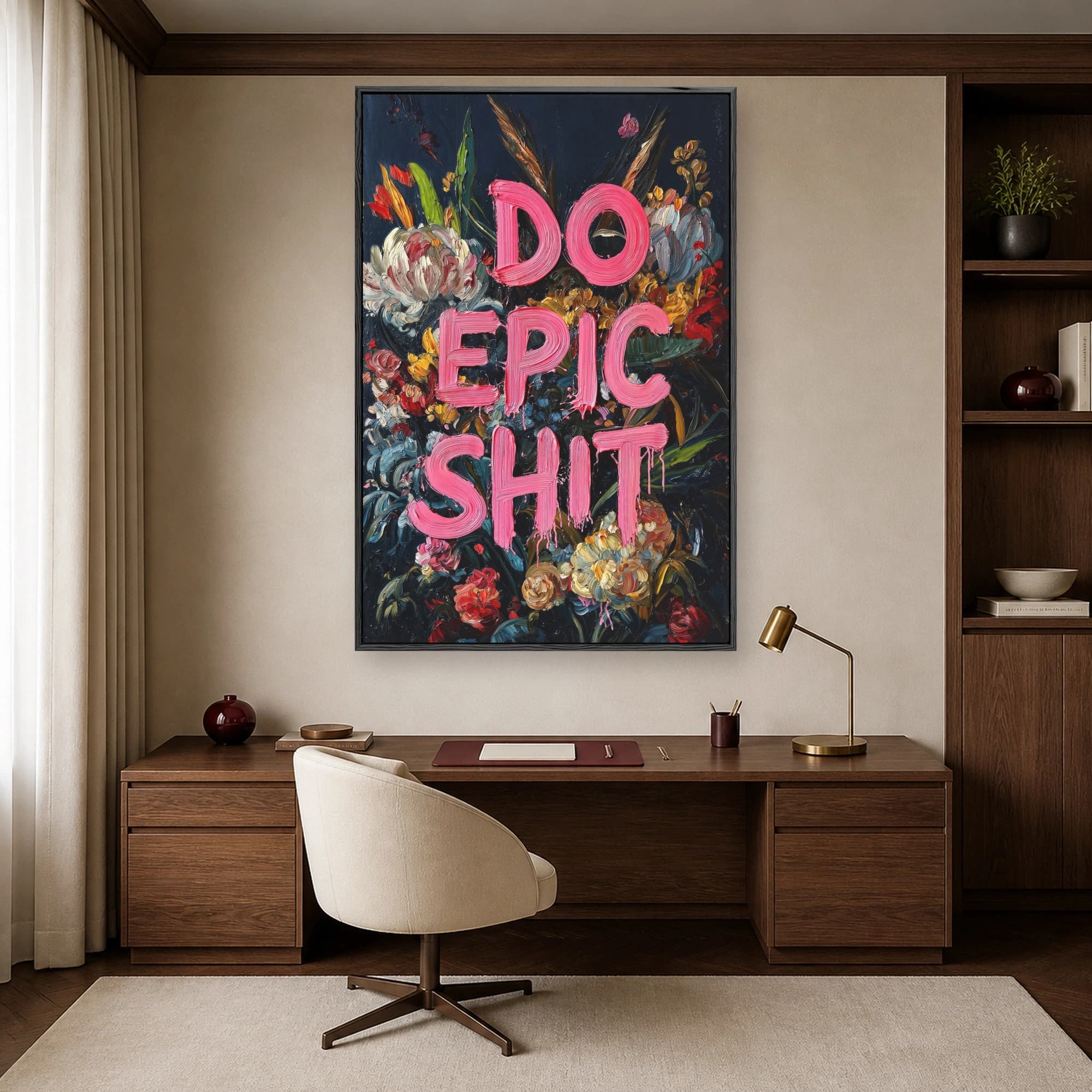 Do Epic Sh*t Bold Floral Typographic Wall Art Canvas, view 7