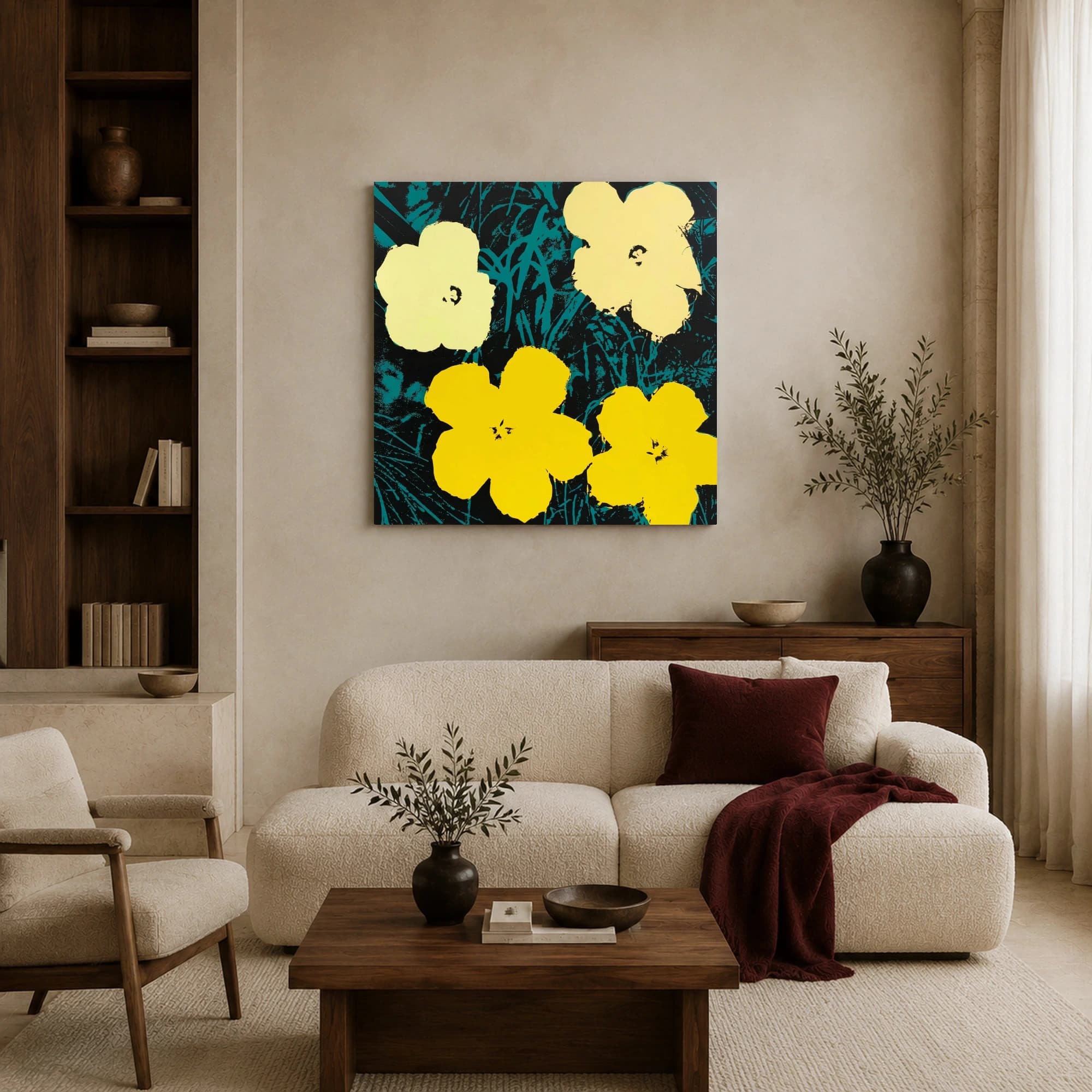 Yellow and Turquoise Pop Art Flowers Canvas Print, view 5