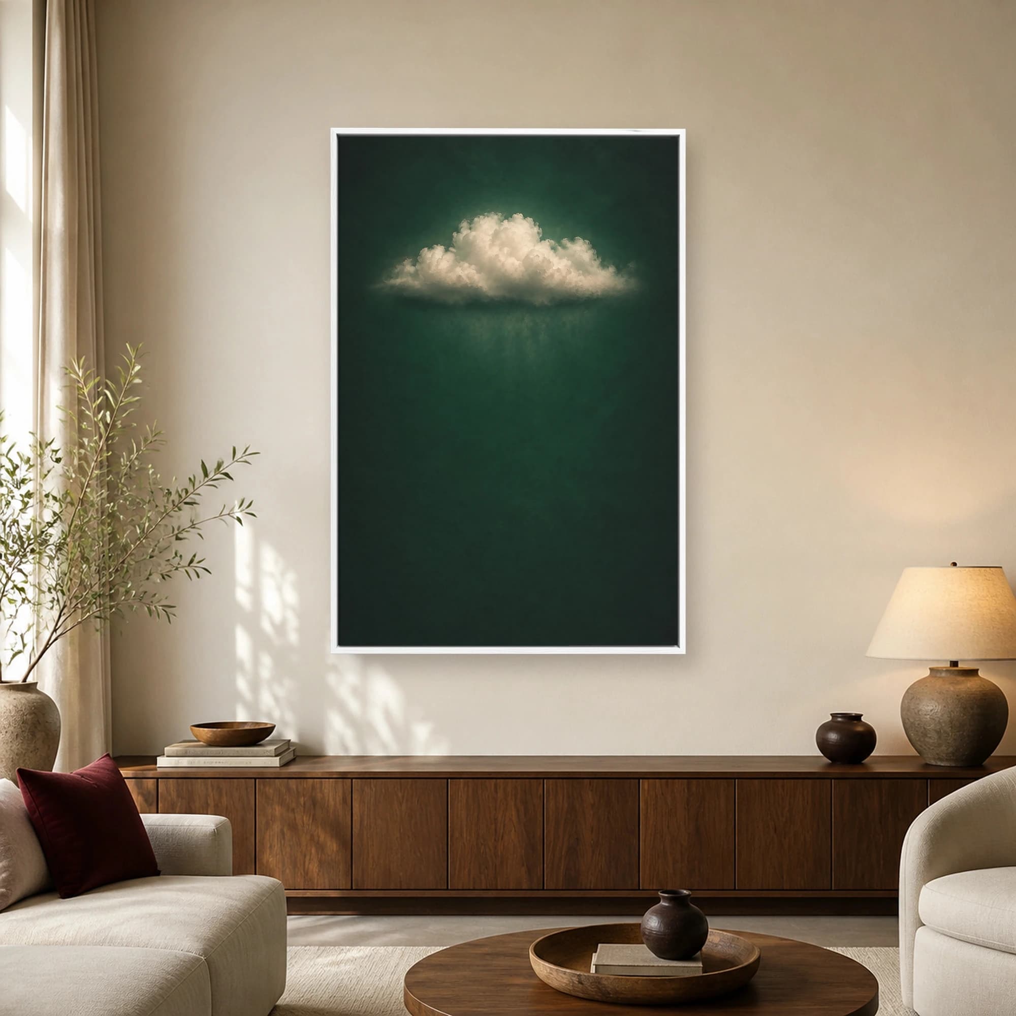 Emerald Solitude Cloud Minimalist Surrealist Wall Art, view 2
