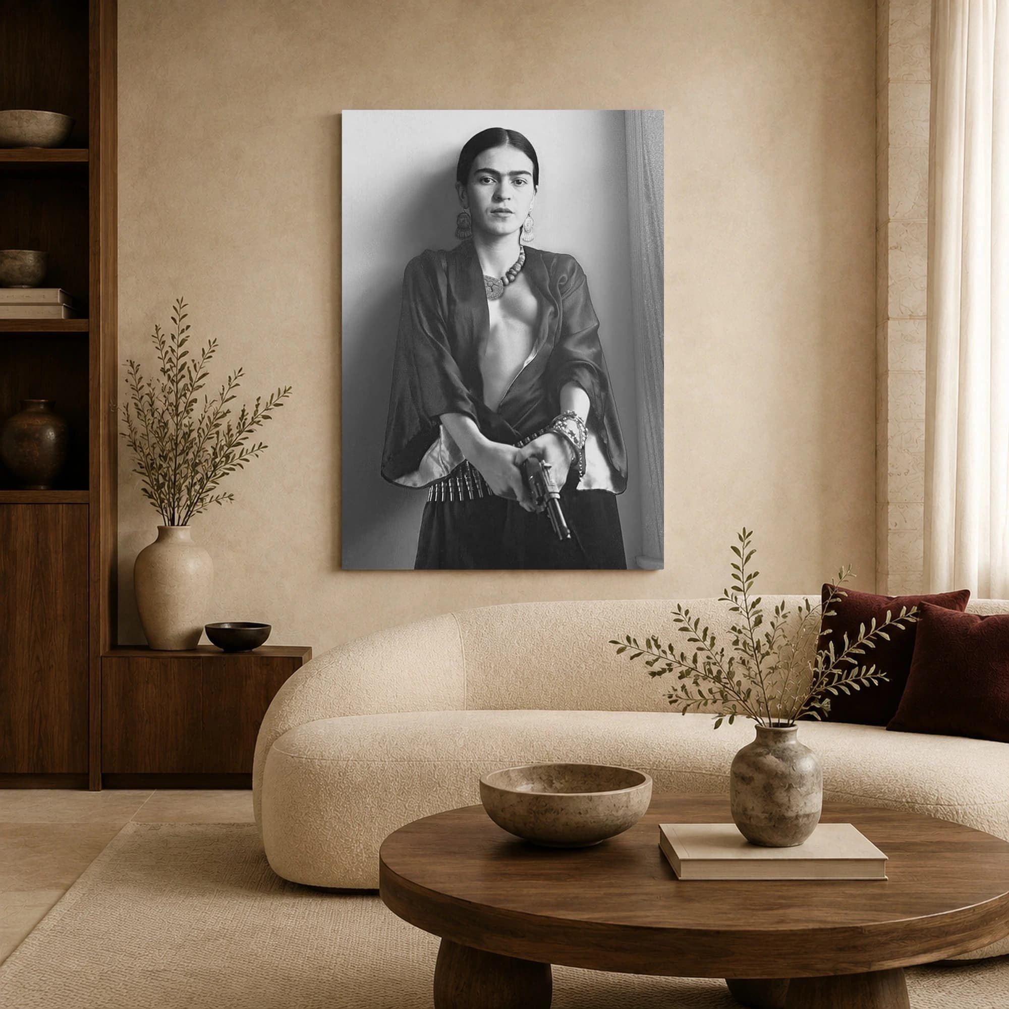 Frida Kahlo Armed Portrait Black and White Wall Art, view 6
