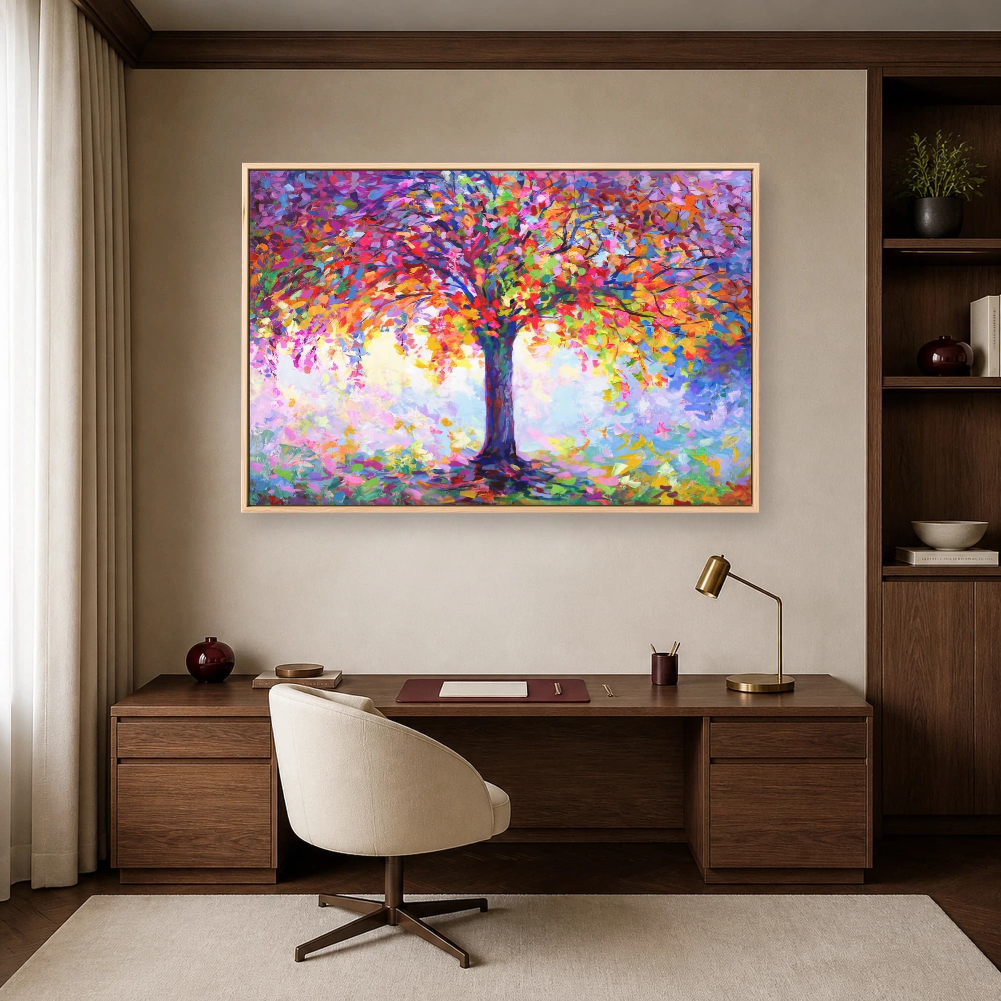 Vibrant Palette Knife Tree Abstract Canvas Print, view 6