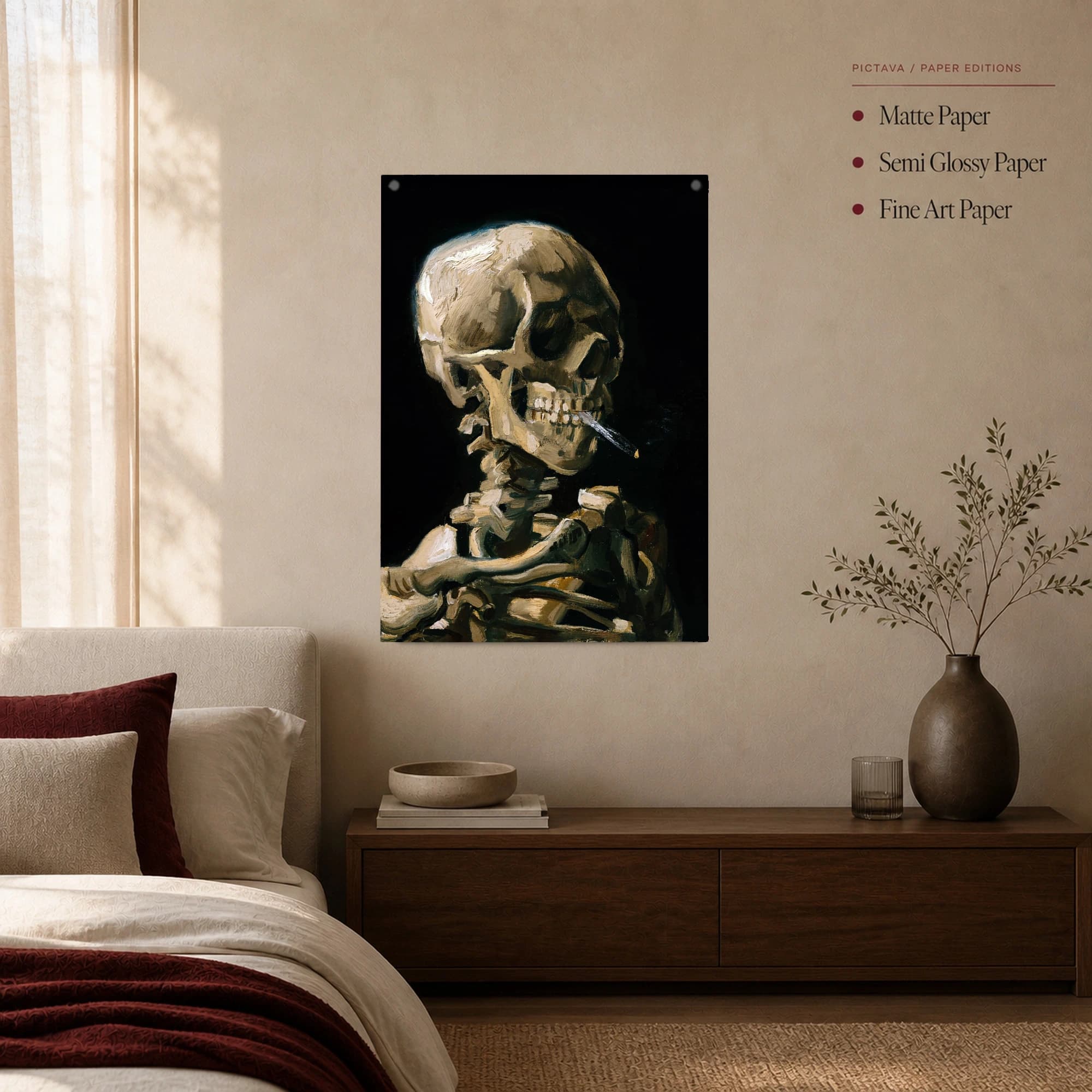 Skull with a Burning Cigarette Van Gogh Fine Art Print, view 2