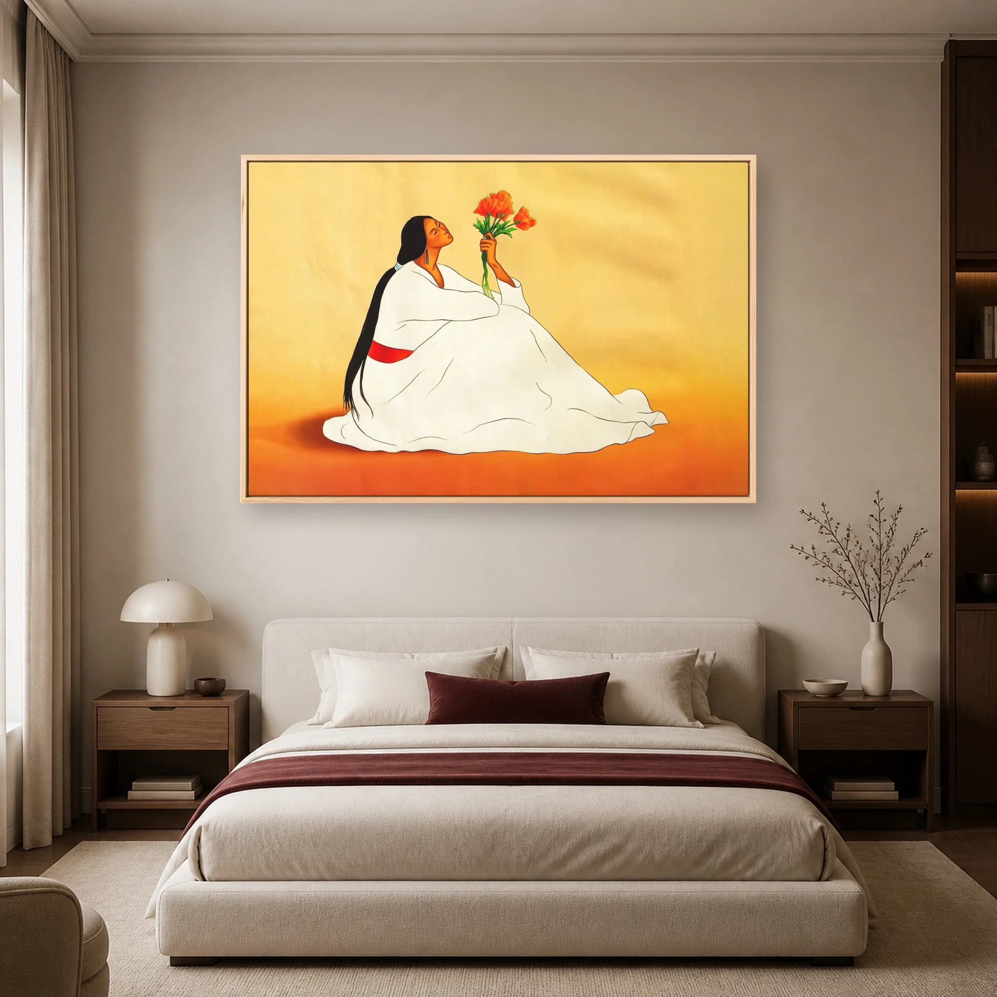 Native Woman with Orange Poppies – Fine Art Canvas Print, view 5