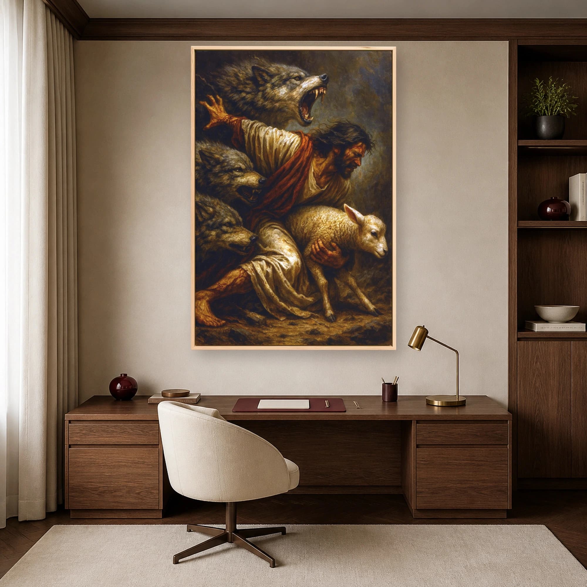 The Shepherd and Wolves Fine Art Canvas Print, view 5