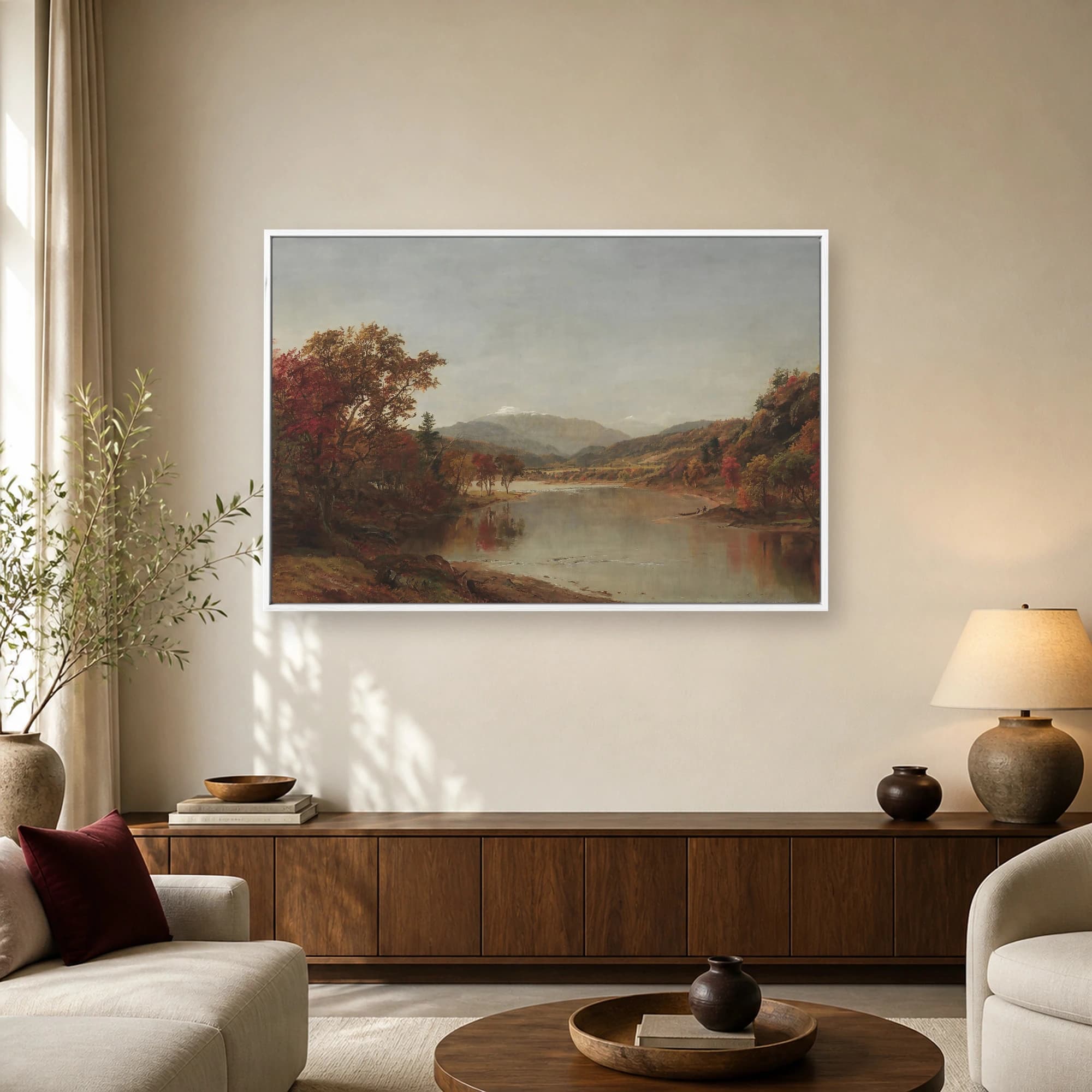River Landscape with Autumn Foliage Canvas Print, view 2