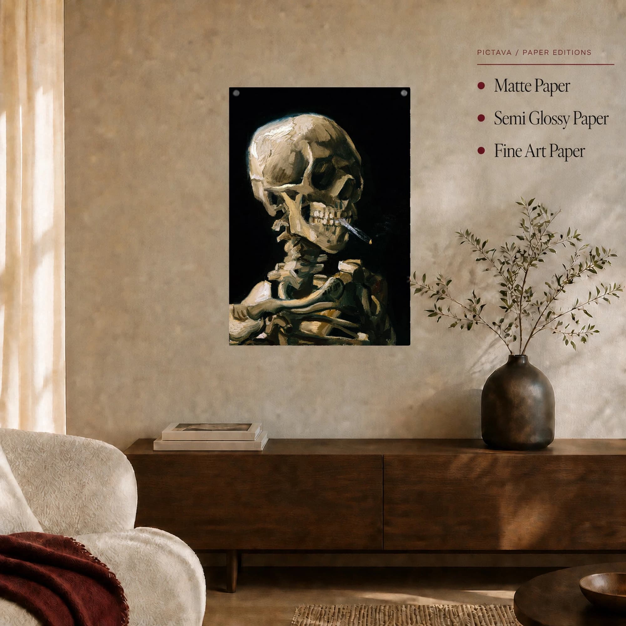 Skull with a Burning Cigarette Van Gogh Fine Art Print, view 6