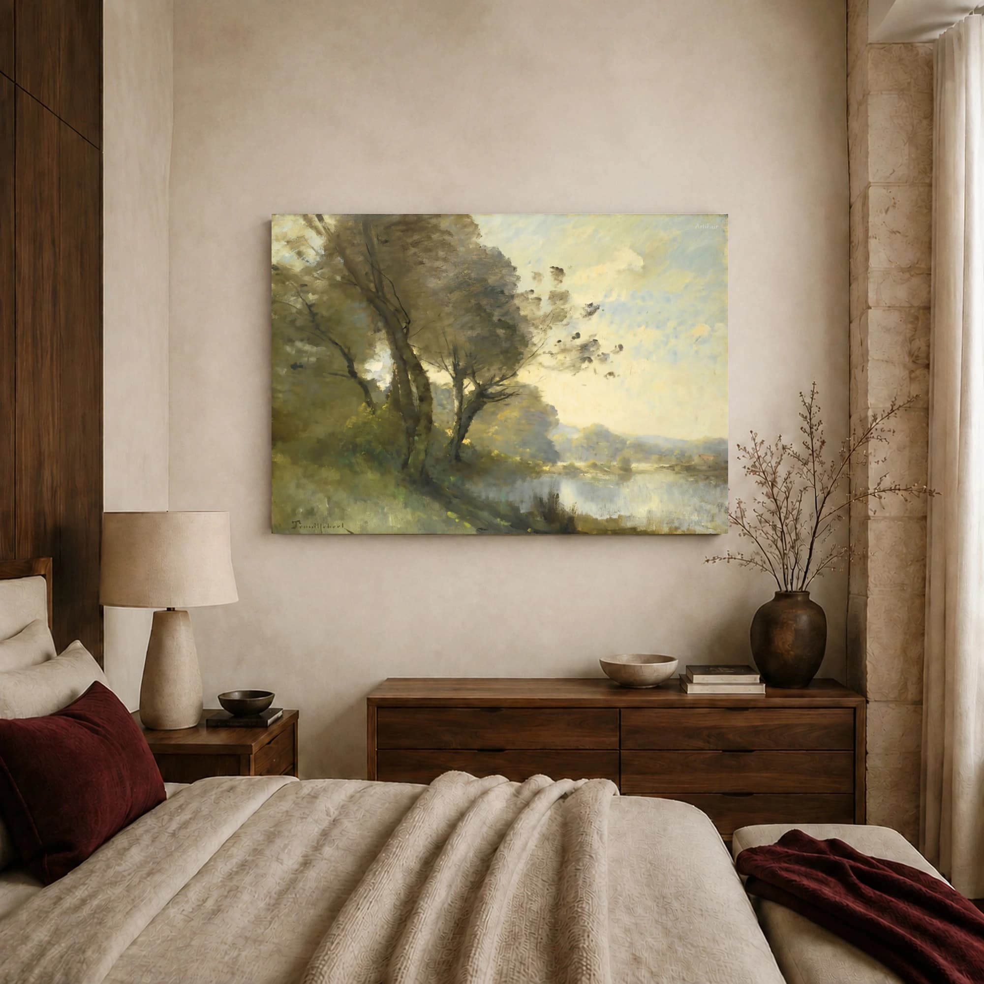 Riverbank Trees at Dusk Impressionist Landscape Art Print, view 8