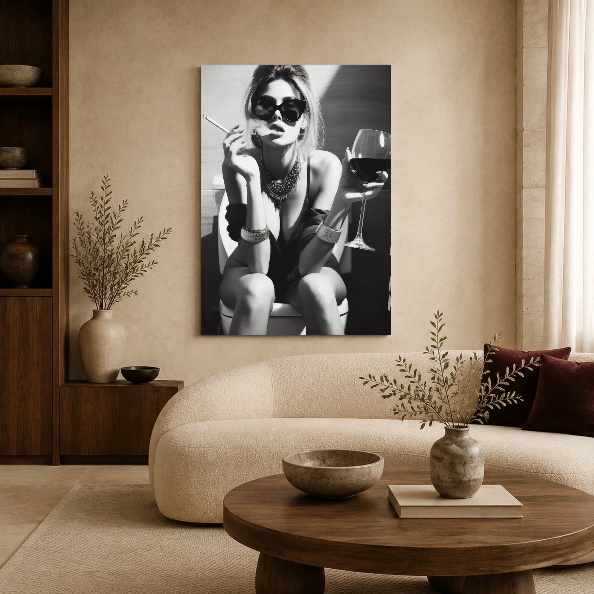 Glamorous Woman Smoking and Drinking Wine Wall Art, view 6
