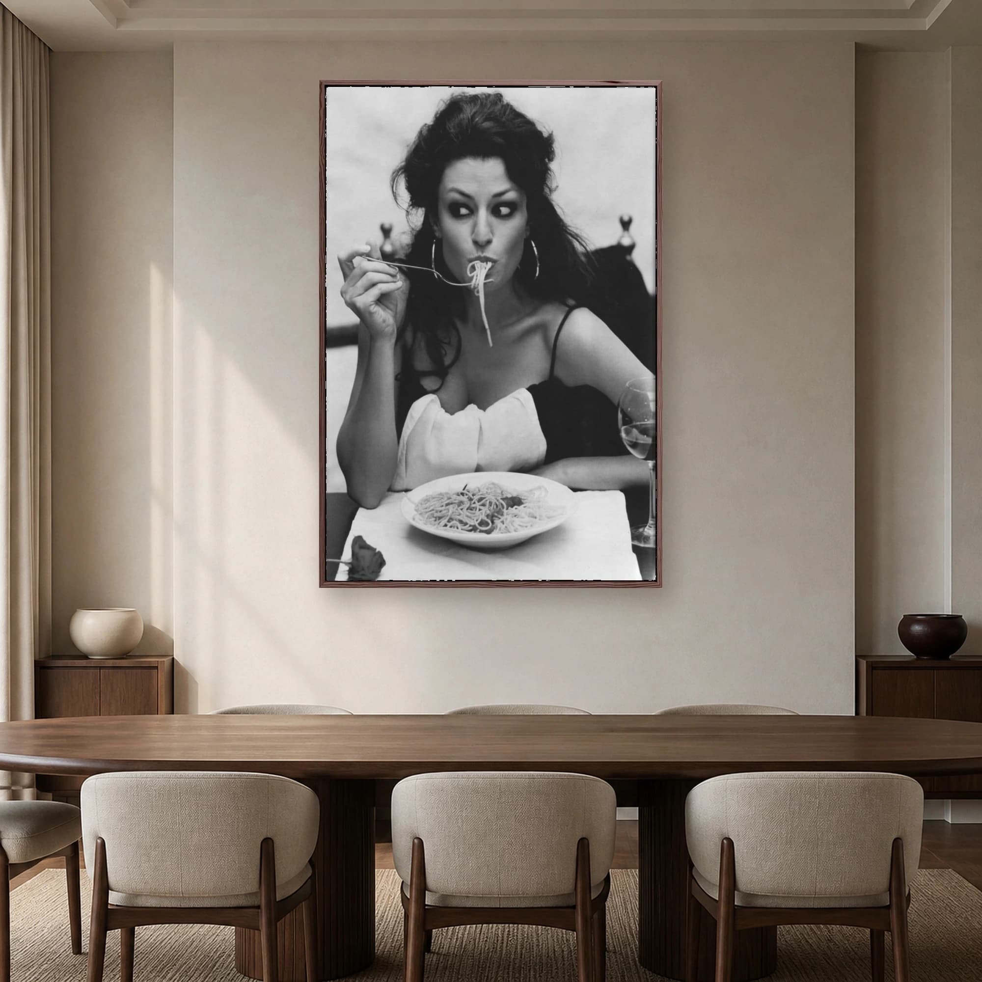 Sophia Loren Eating Spaghetti Black and White Photography Wall Art, view 4