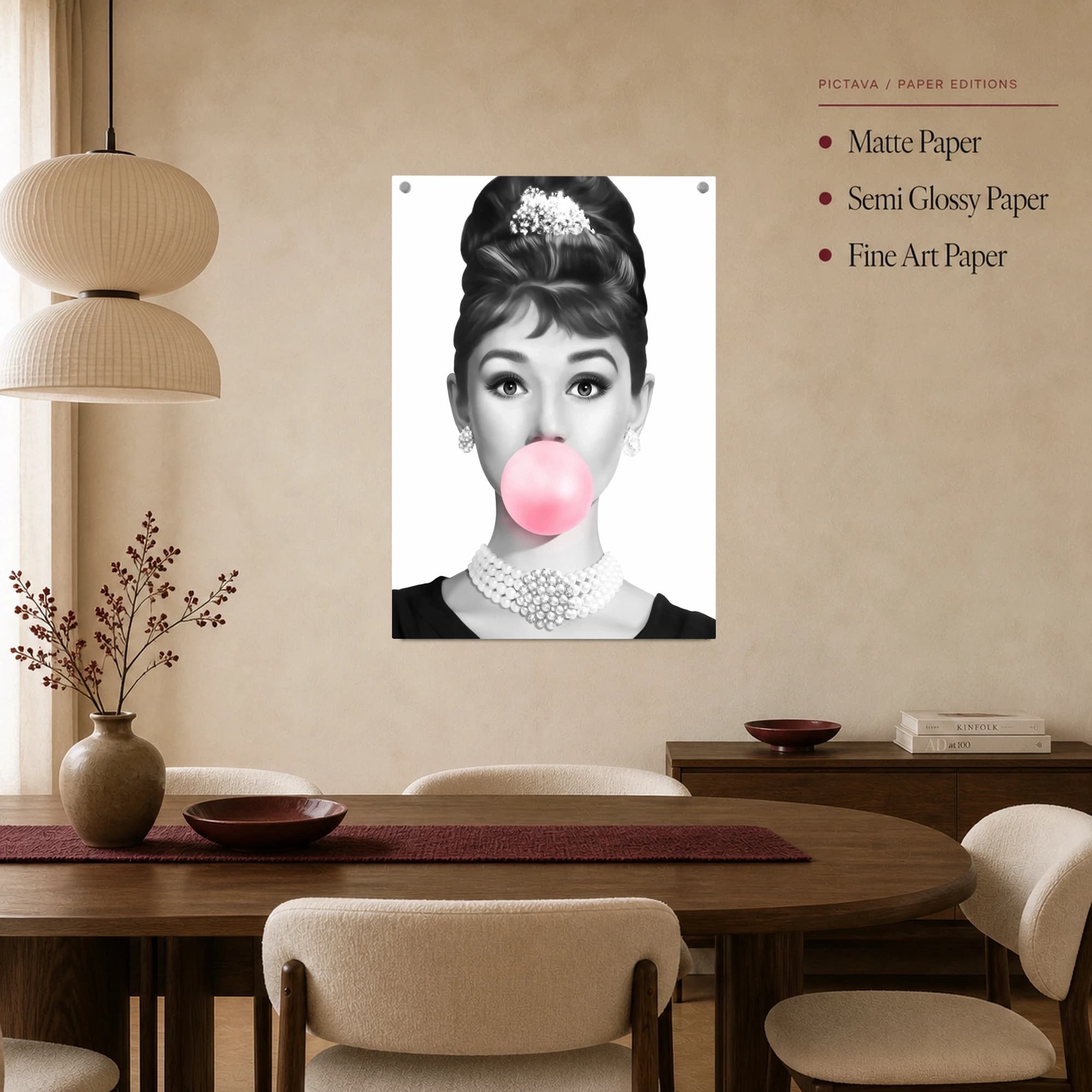 Audrey Hepburn Bubblegum Wall Art Print - Pop Art Canvas, view 3