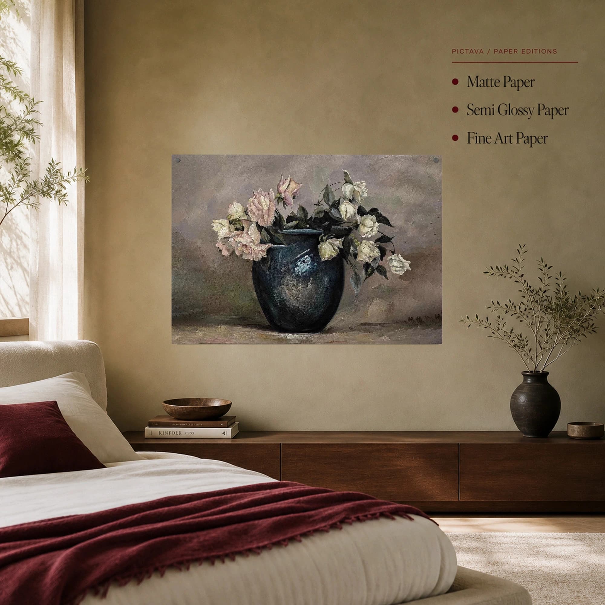 Classic Still Life Roses in Dark Vase Fine Art Print, view 7