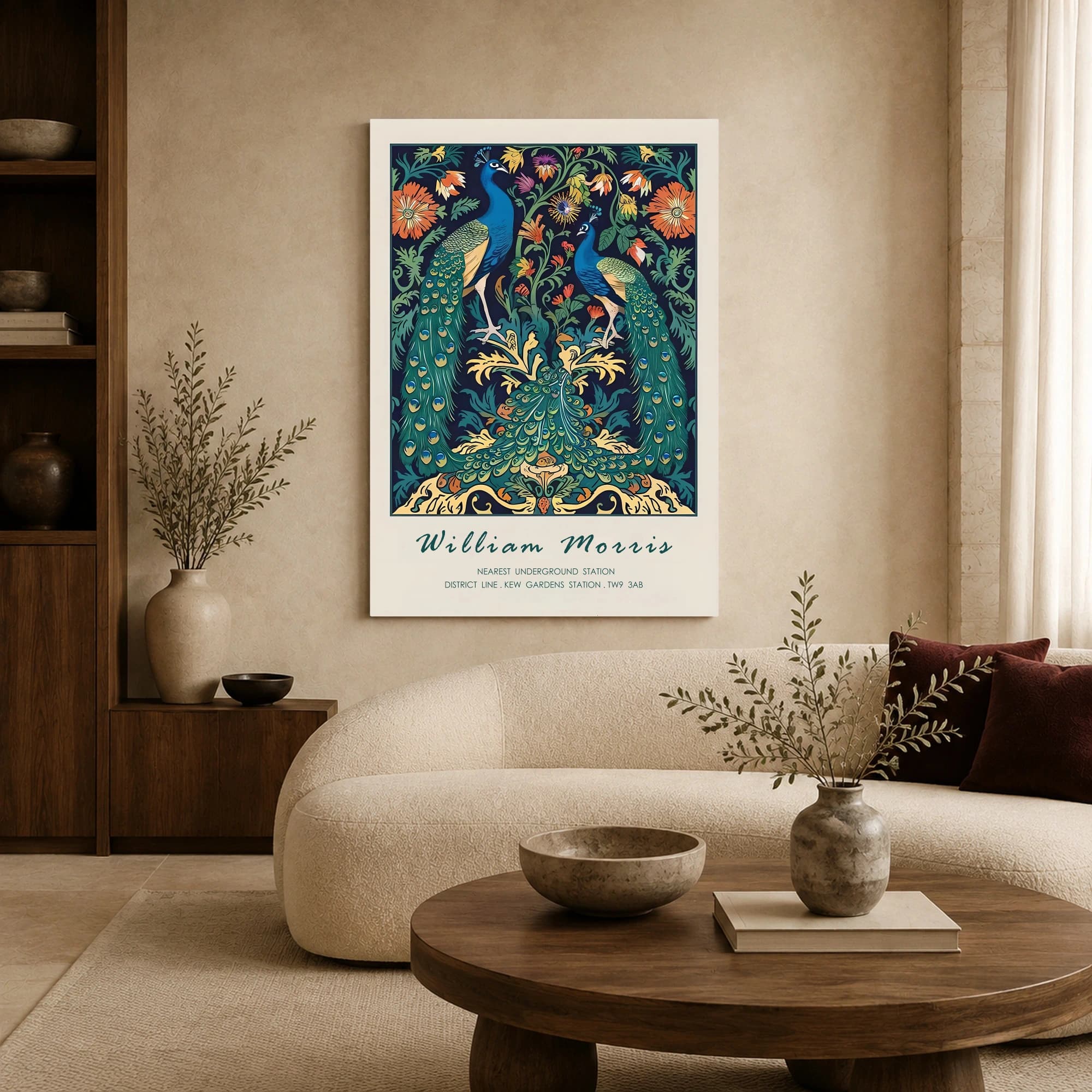 William Morris Peacock Botanical Vintage Tapestry Wall Art, view 5