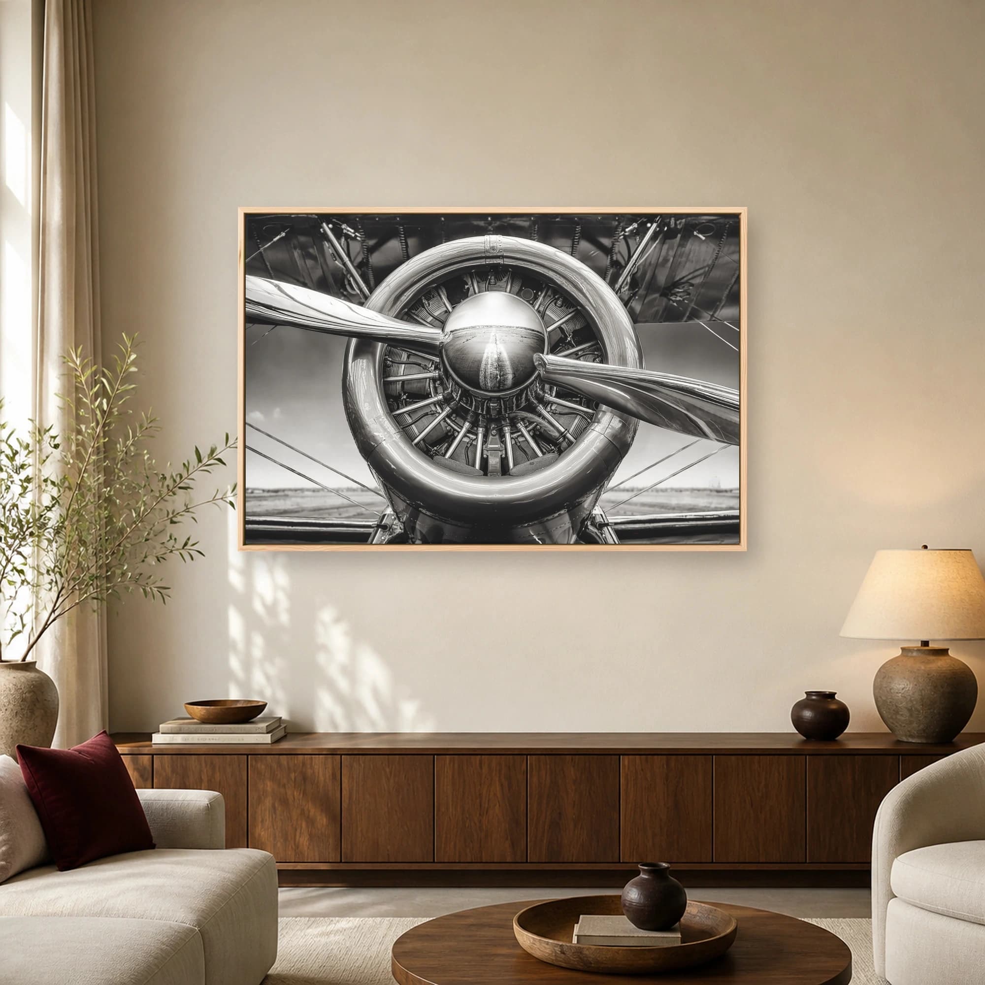 Vintage Aircraft Engine Black and White Wall Art, view 2