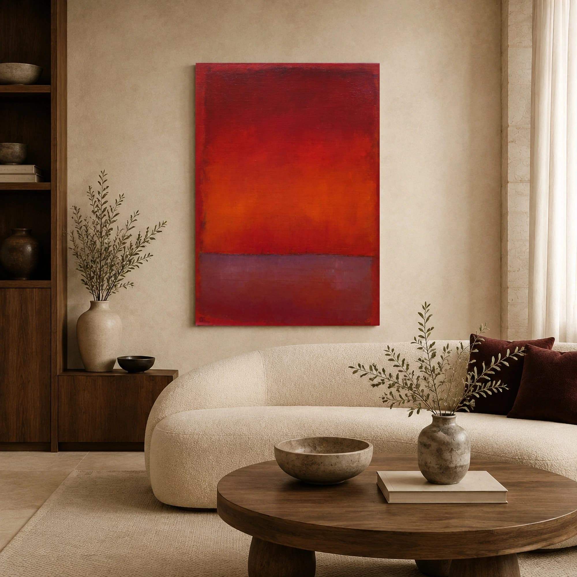 Crimson Horizon Color Field Abstract Wall Art, view 6