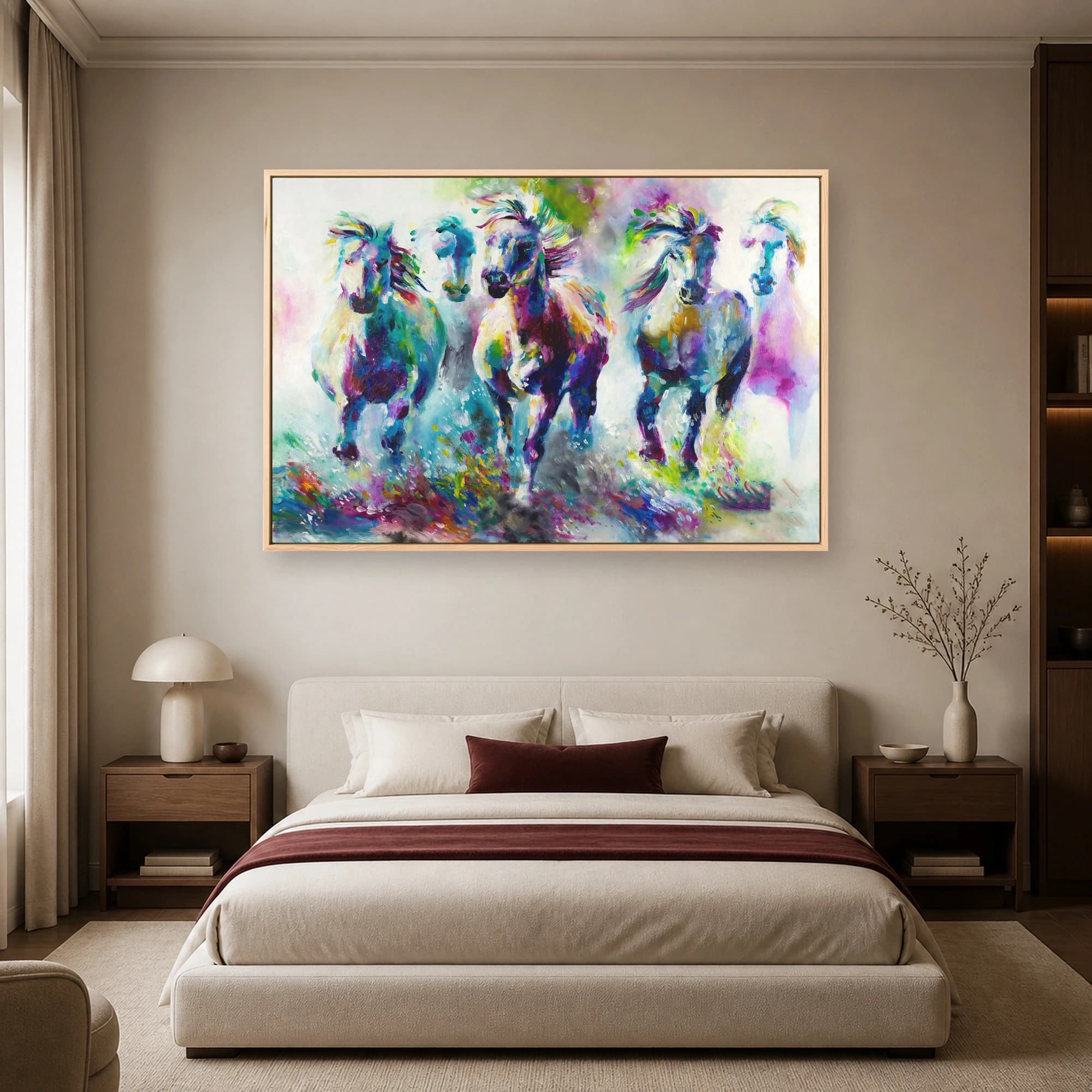 Colorful Running Horses Abstract Canvas Print, view 5