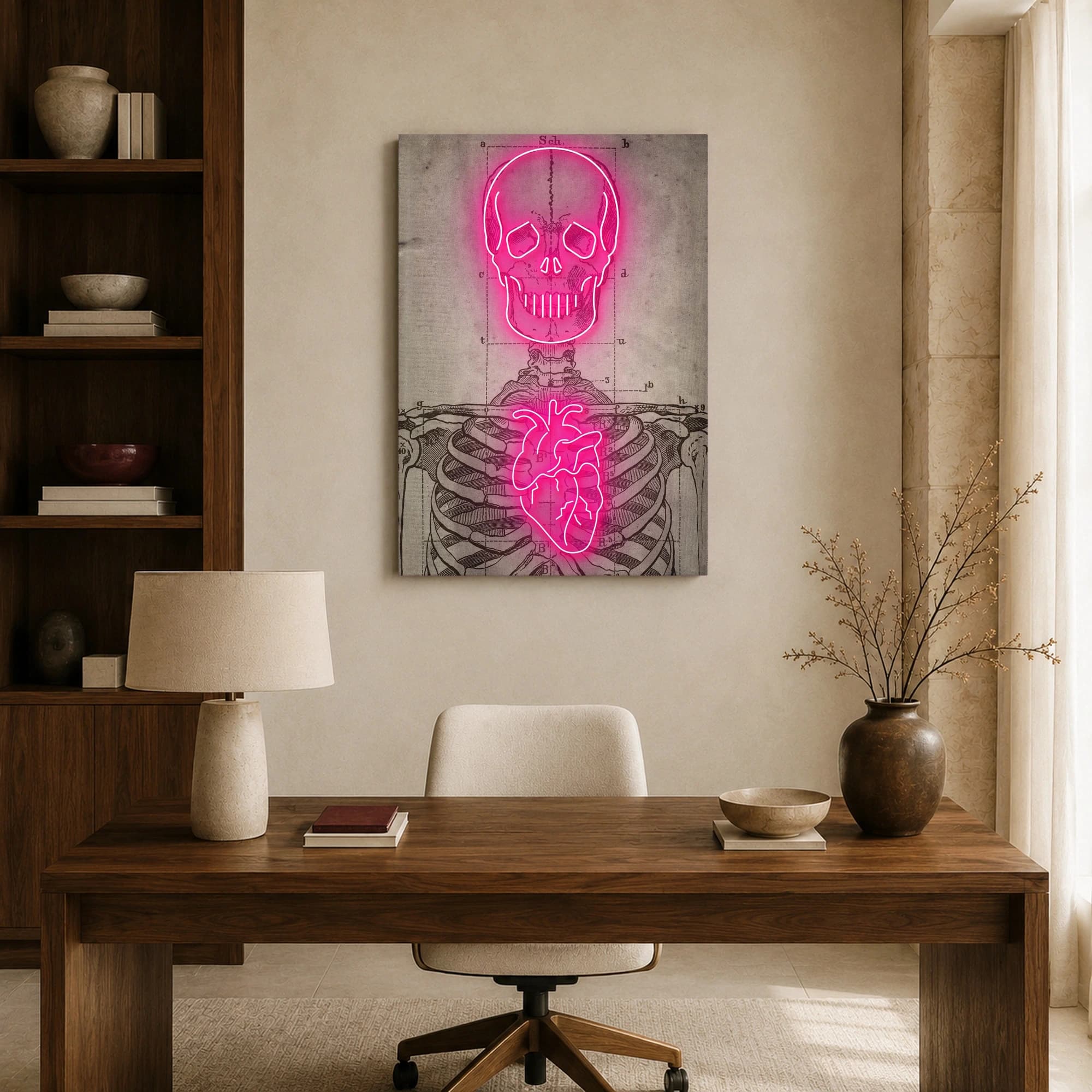 Neon Anatomical Skull and Heart Vintage Wall Art, view 8