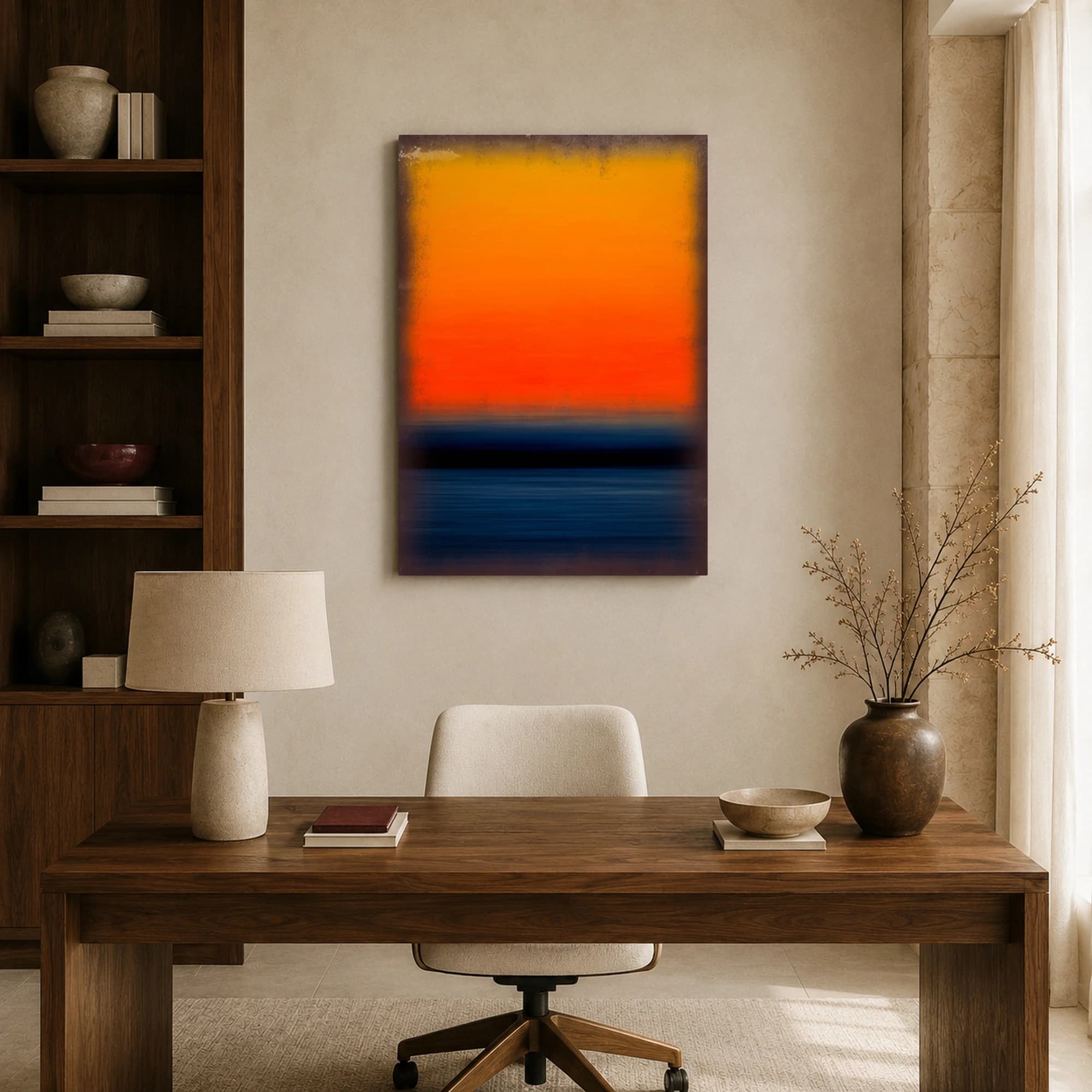 Crimson Horizon Minimalist Abstract Seascape Wall Art, view 8