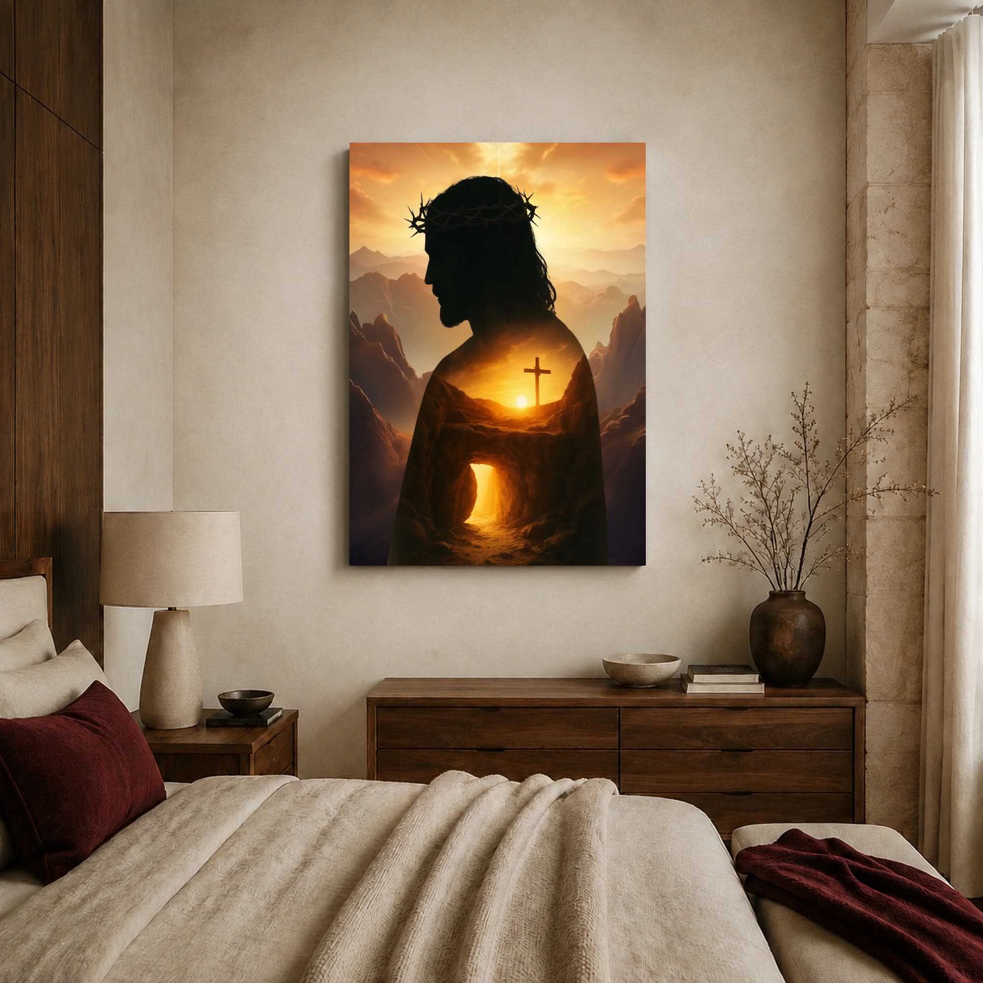 The Light of Redemption Jesus Cross Sunrise Canvas Print, view 6