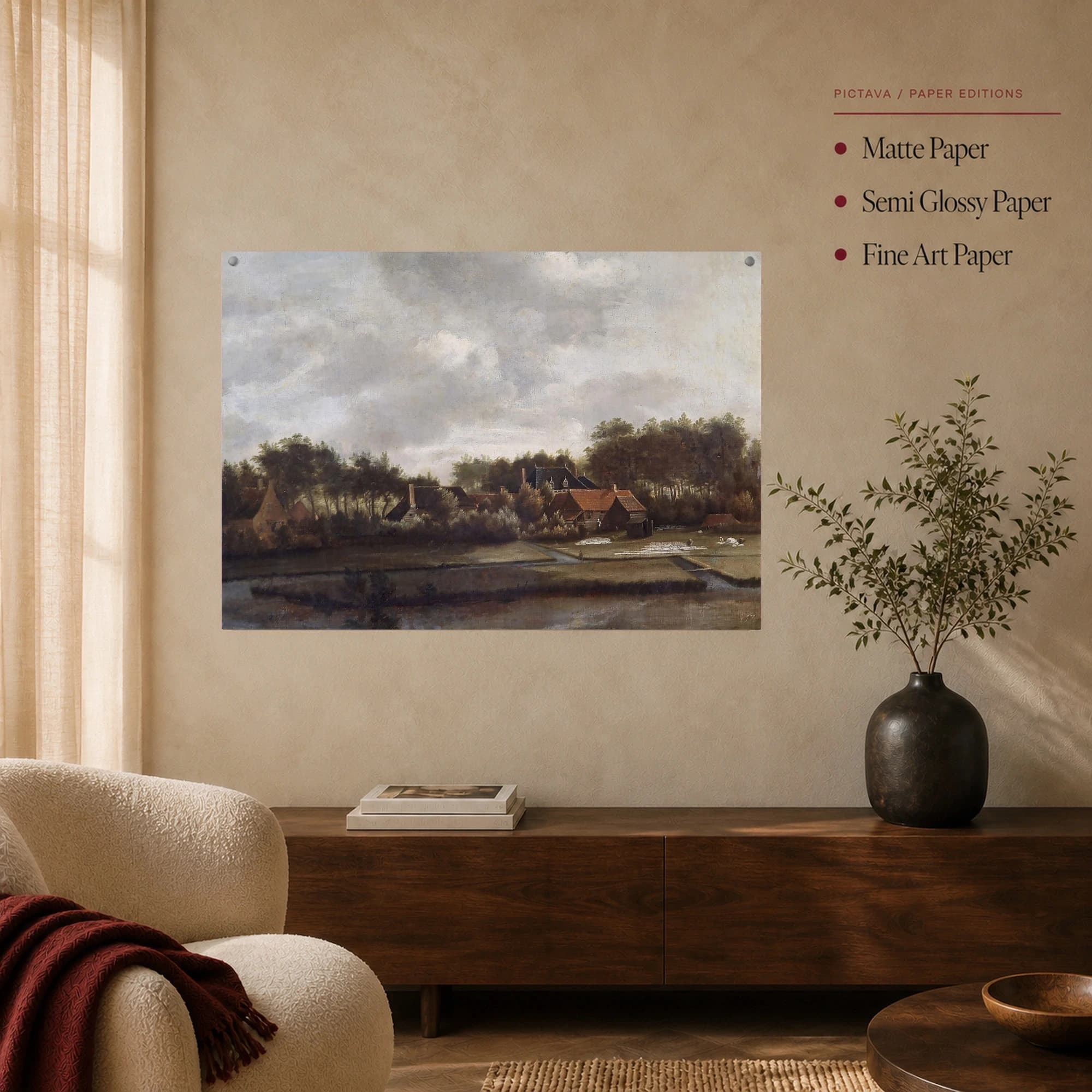 Classic Dutch Landscape Art Print with Cottages, view 5